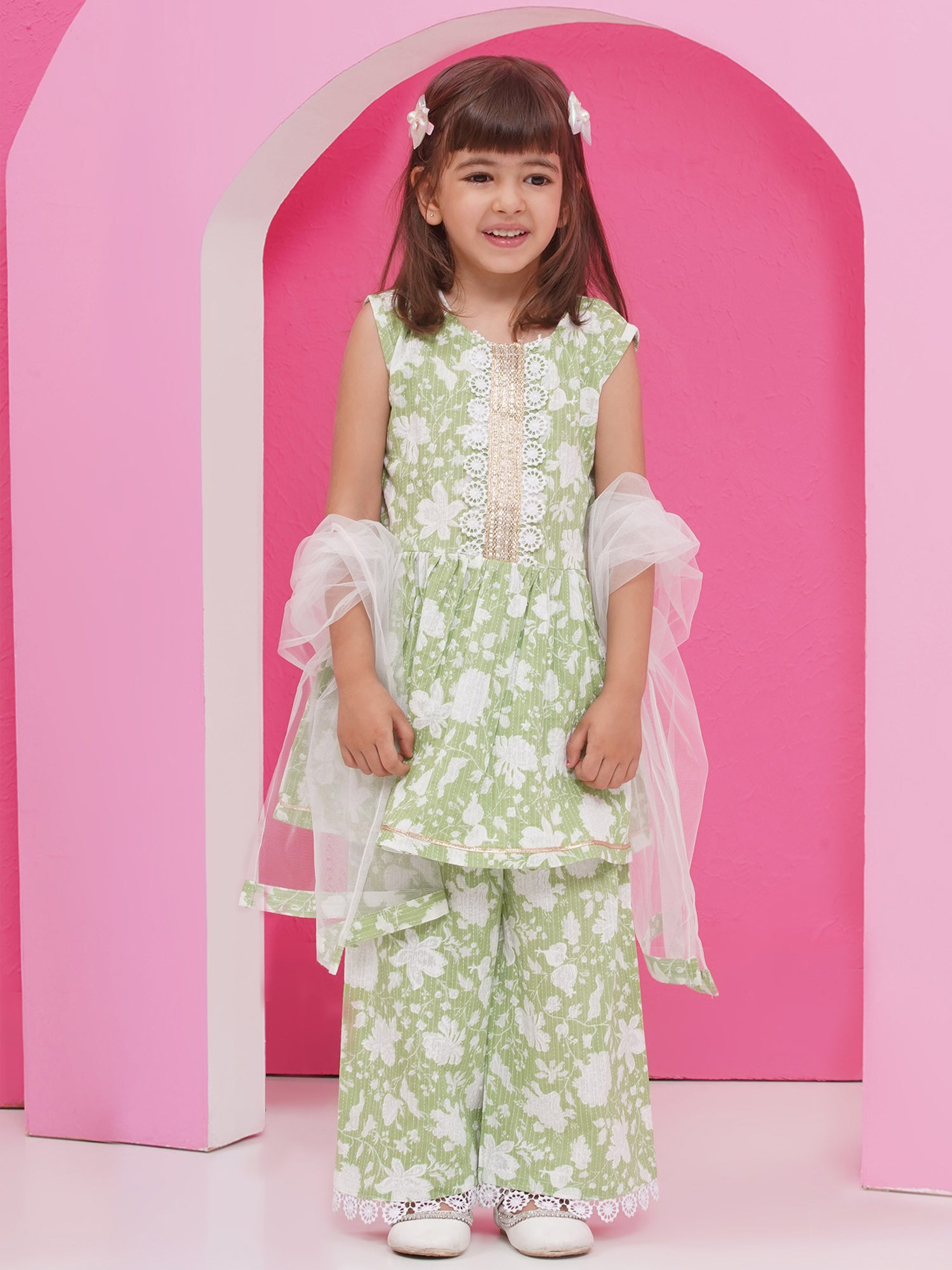 Pista Pure Cotton Sleeveless Floral Print Girls Suit Set For Girls - AJ Dezines