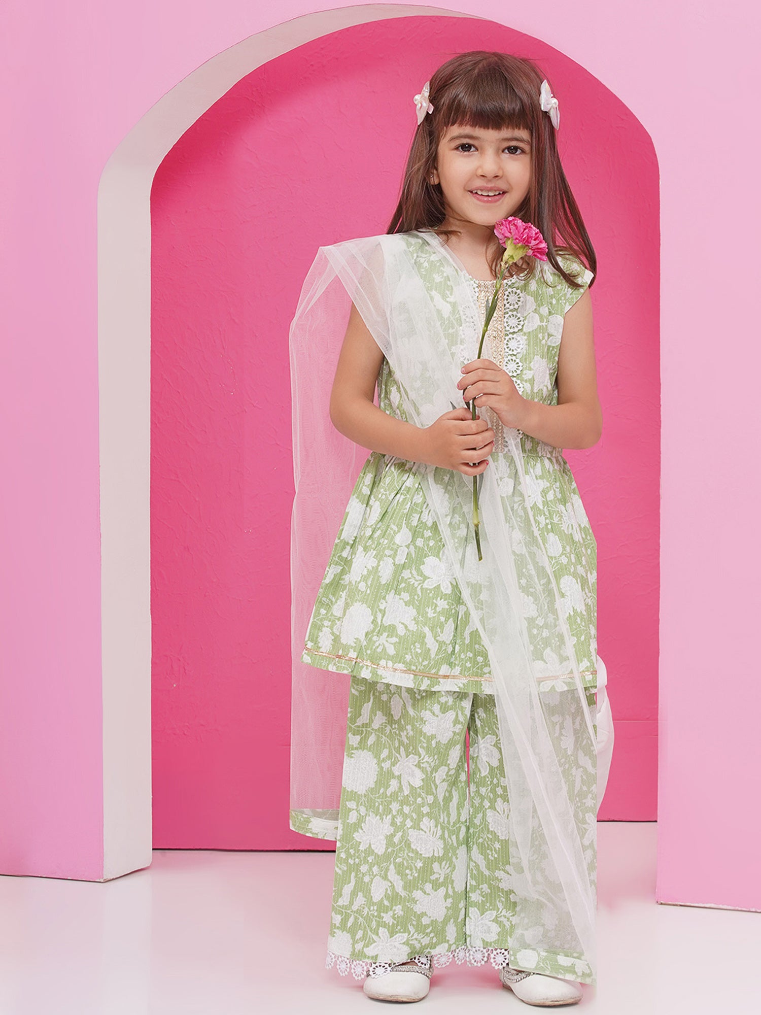 Pista Pure Cotton Sleeveless Floral Print Girls Suit Set For Girls - AJ Dezines