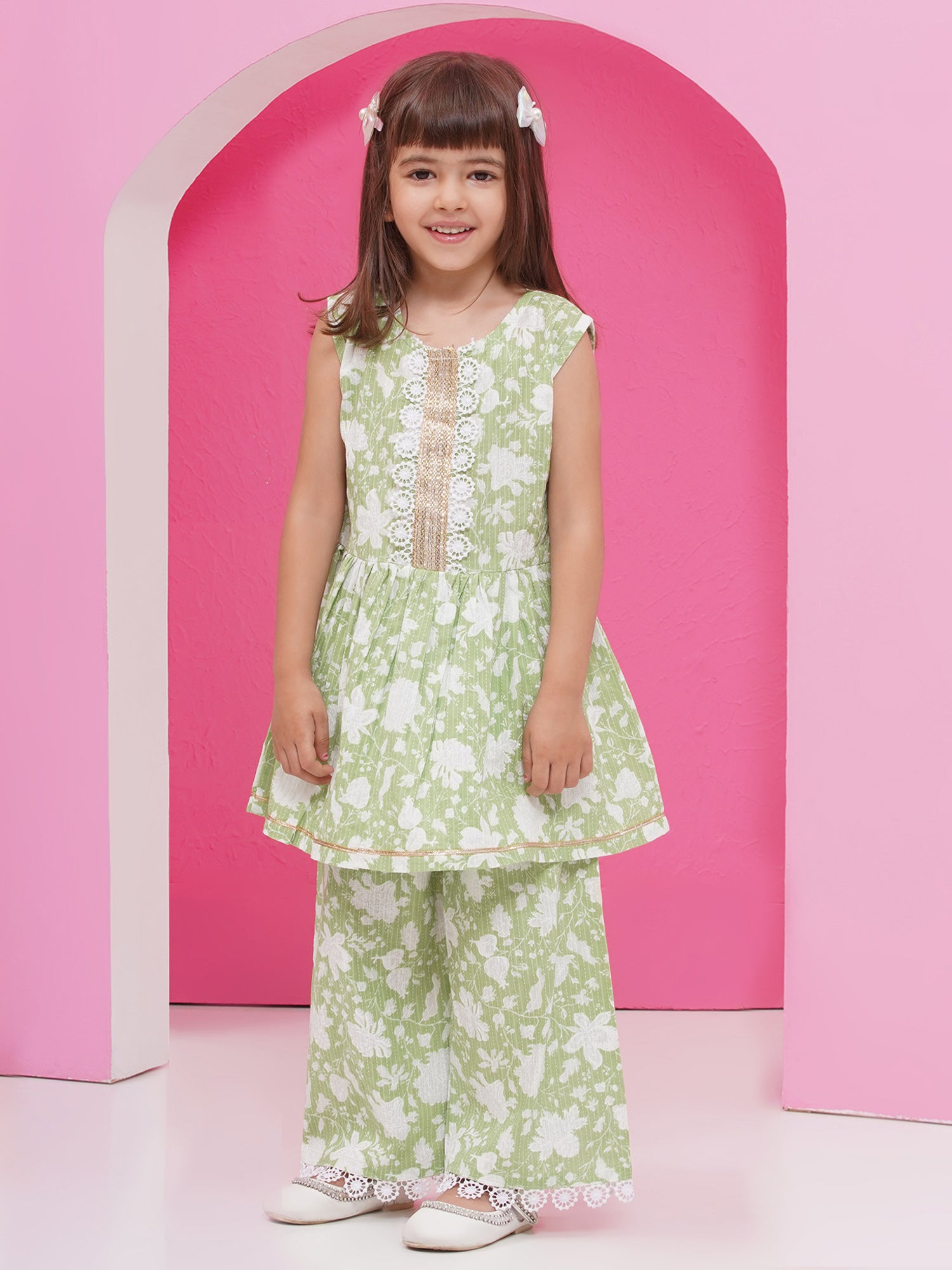 Pista Pure Cotton Sleeveless Floral Print Girls Suit Set For Girls - AJ Dezines