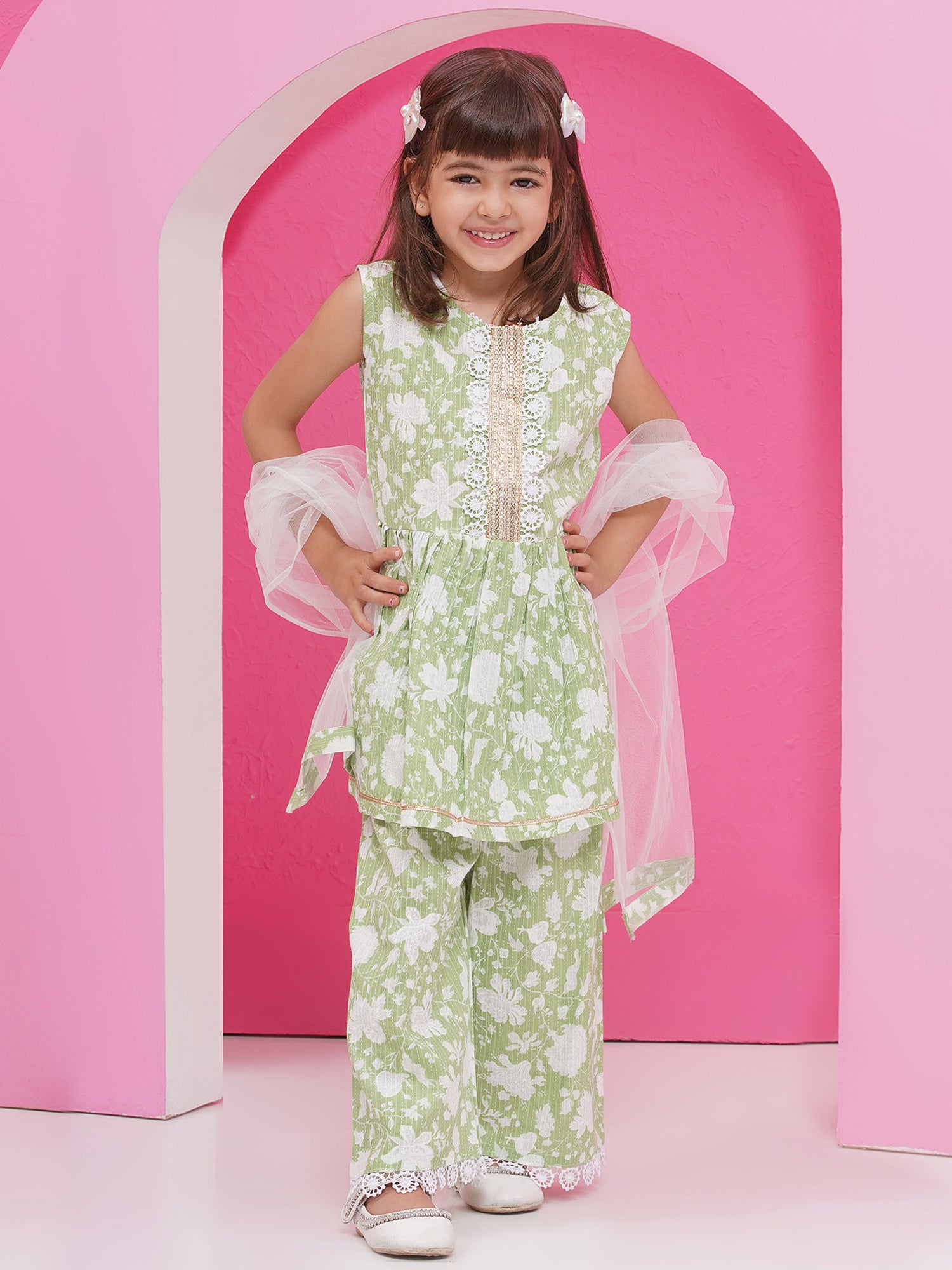 Pista Pure Cotton Sleeveless Floral Print Girls Suit Set For Girls - AJ Dezines