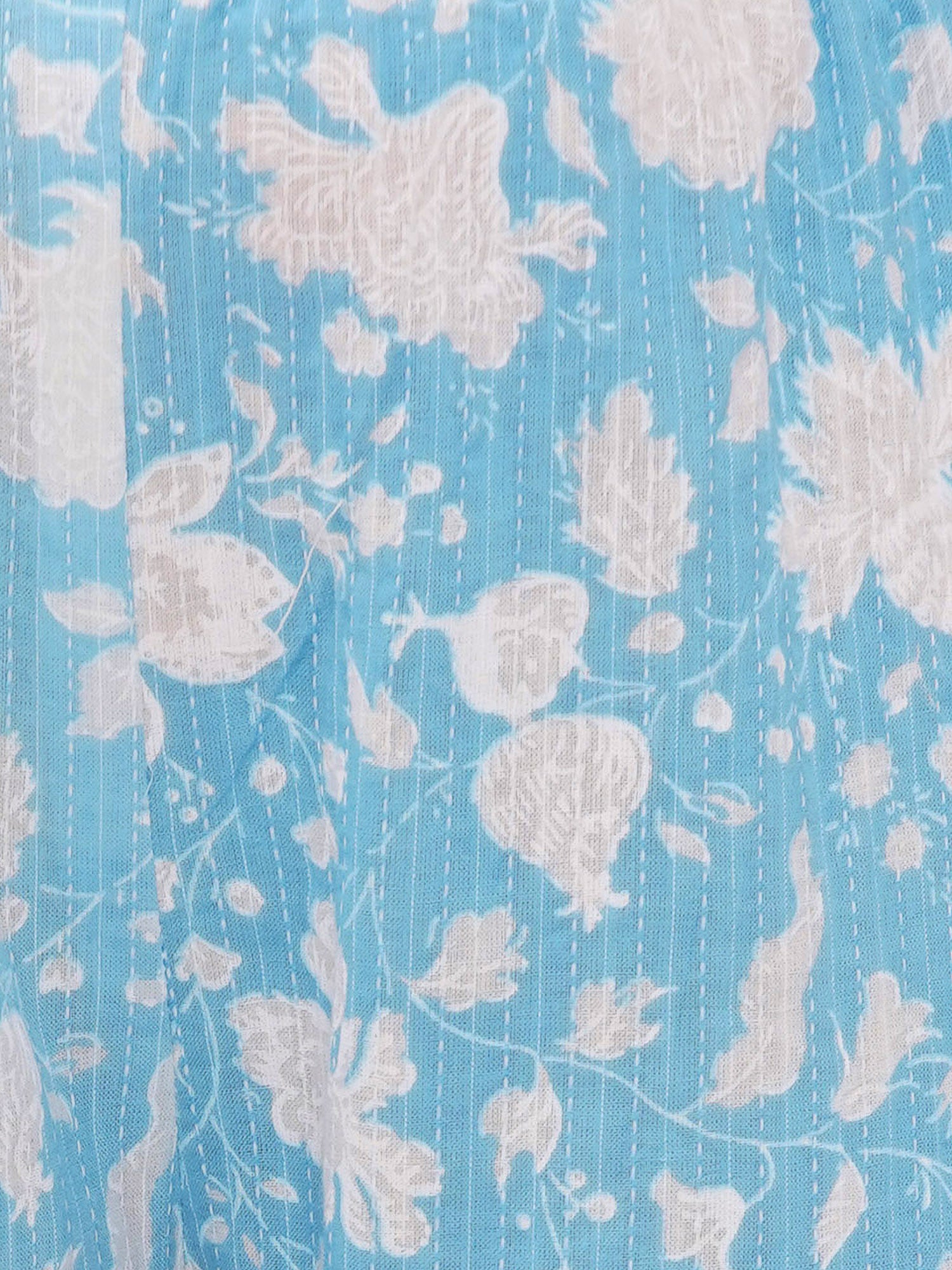 Sky Blue Pure Cotton Sleeveless Floral Print Suit Set for Girls - AJ Dezines
