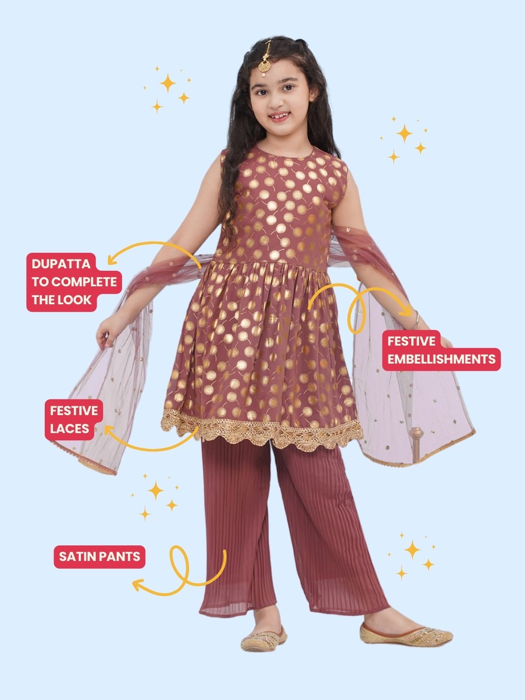 Pink Georgette Sleeveless Motif Foil Print  Suit Set for Girls - AJ Dezines
