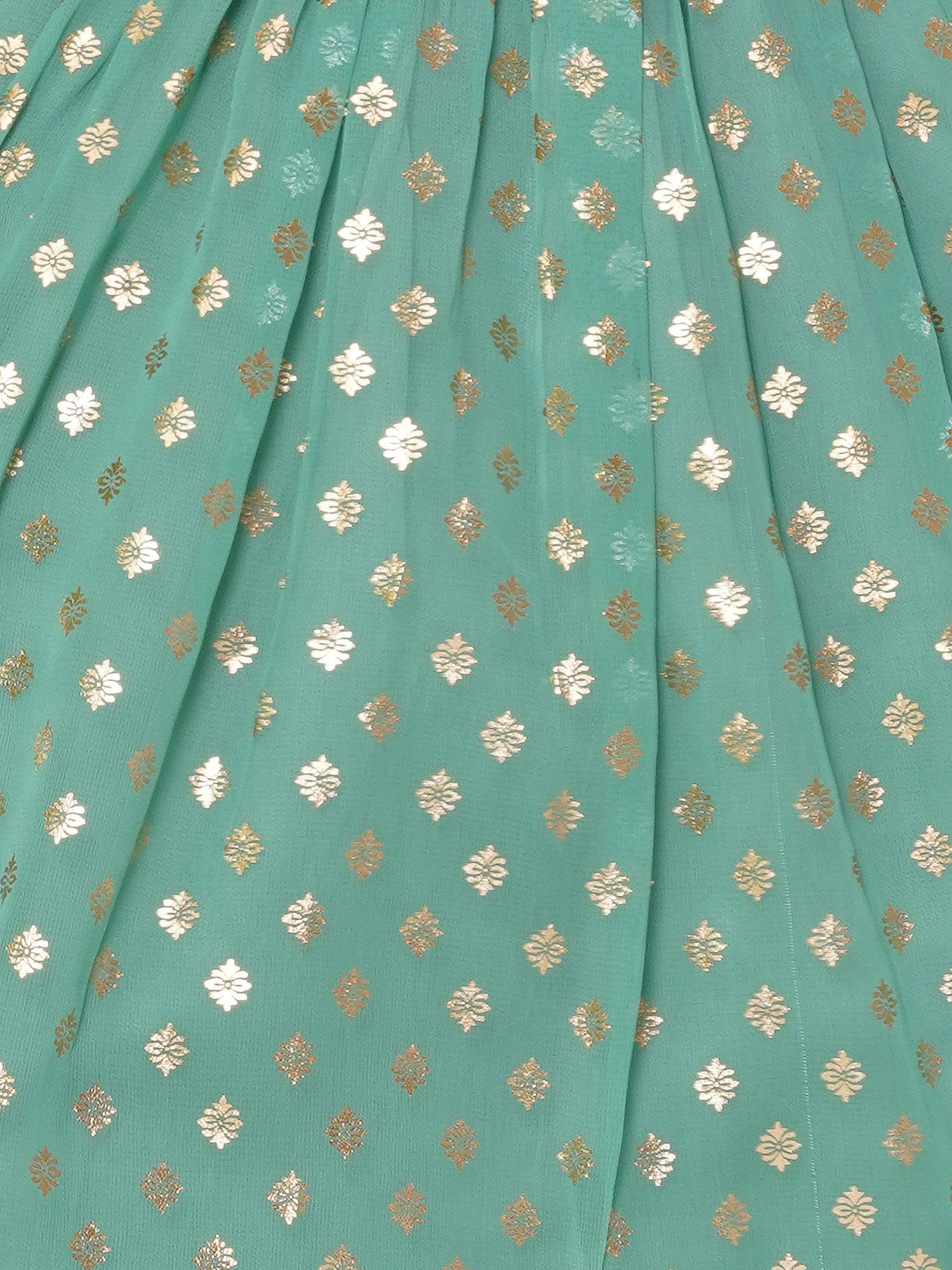 Green Georgette Three-Fourth Sleeves Motif Print Sharara Set For Girls - AJ Dezines