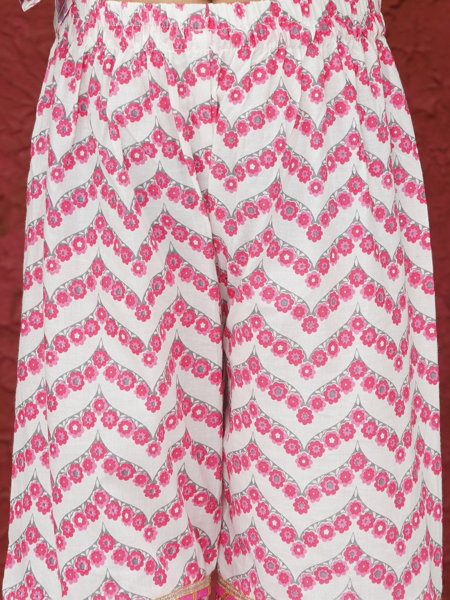 Pink 3/4th Sleeves Floral Print Cotton Girls Suit Set For Girls - AJ Dezines
