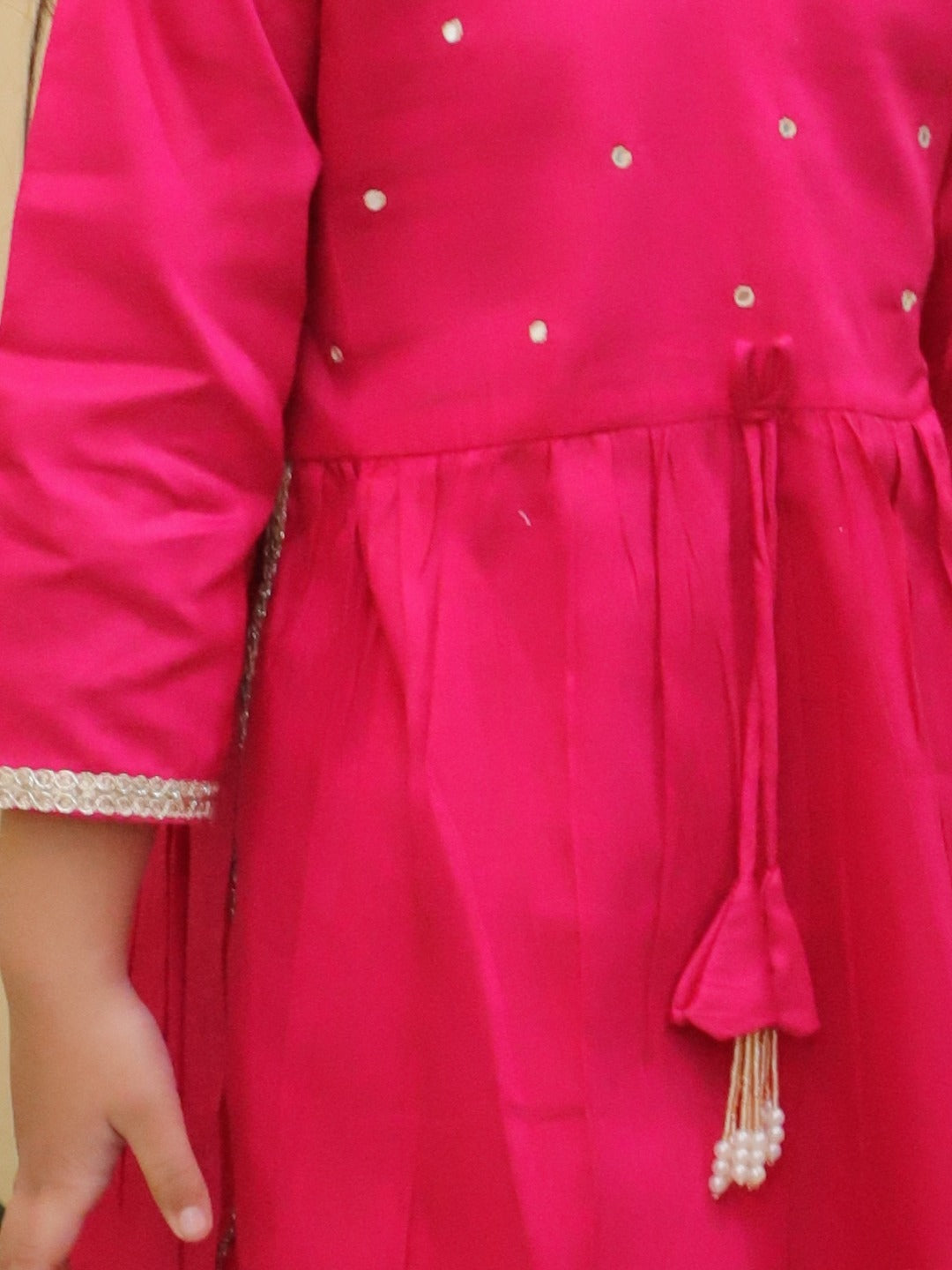 Pink 3/4th Sleeves Solid Cotton Girls Suit Set For Girls - AJ Dezines