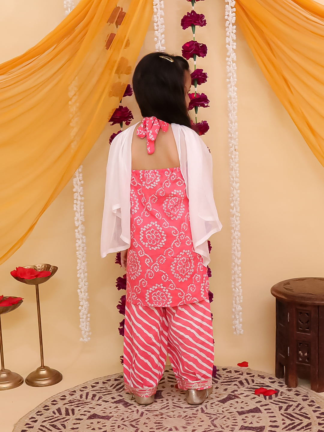 Red Cotton Sleeveless Floral Printed with Lace Girls Suit Set - AJ Dezines