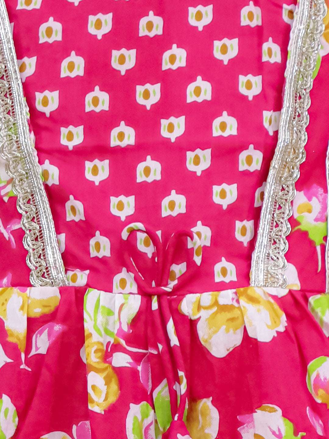 Pink Cotton 3/4th Sleeves Floral Printed Girls Suit Set with Sequins Lace Work