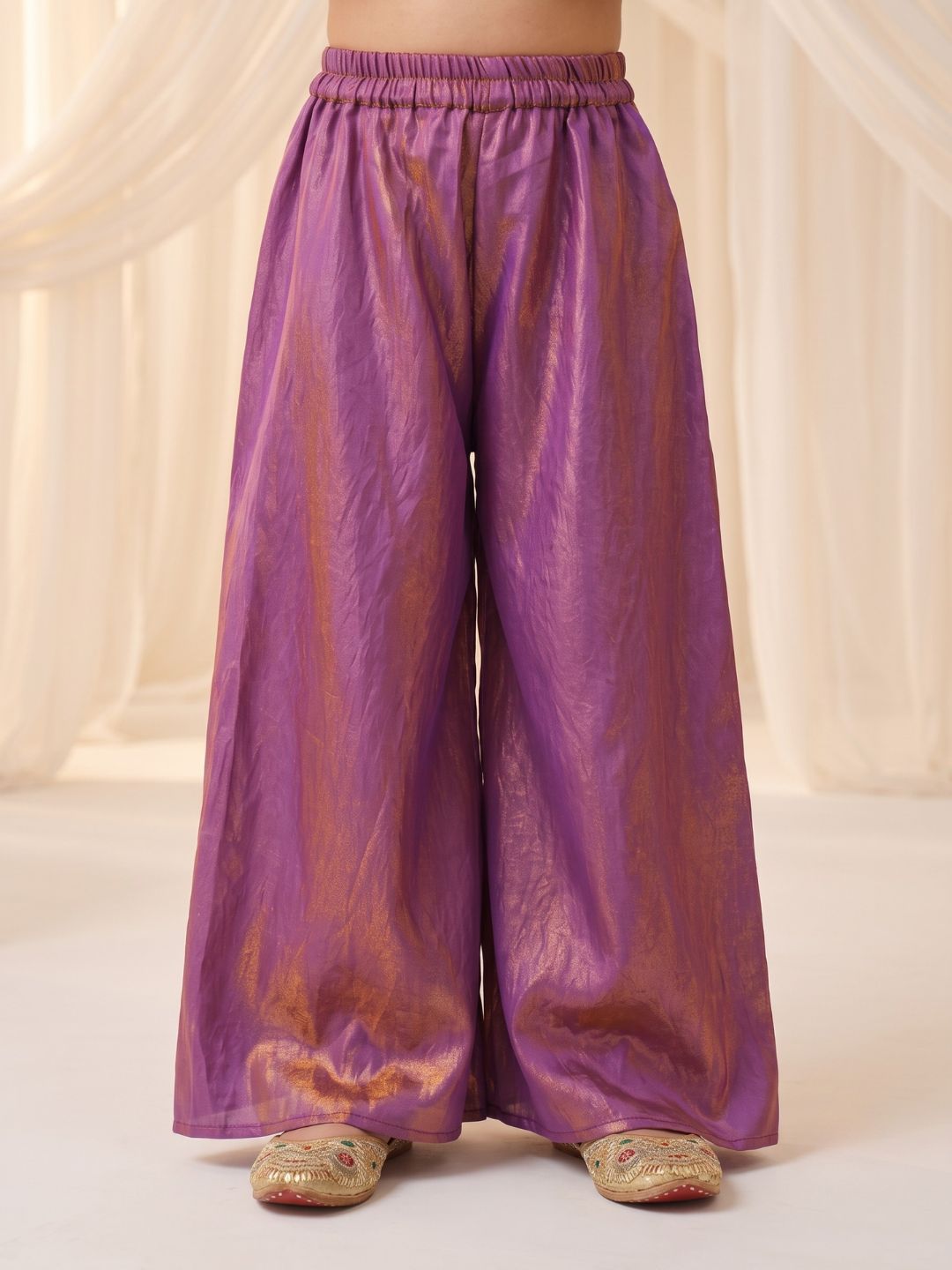 Purple Two toned with Lace Work Silk blend Kurti Gharara and Dupatta For Girls