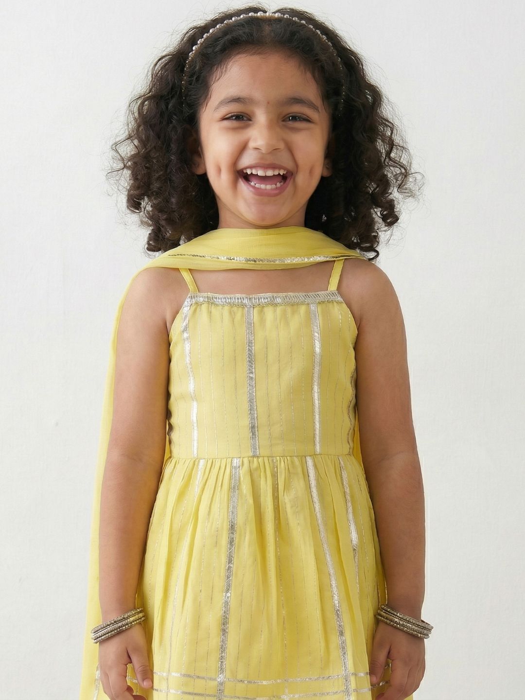 Yellow Printed Pure Cotton Kurta Pyjama Waist Coat Set For Boys And Kurti and Sharara Set For Girls