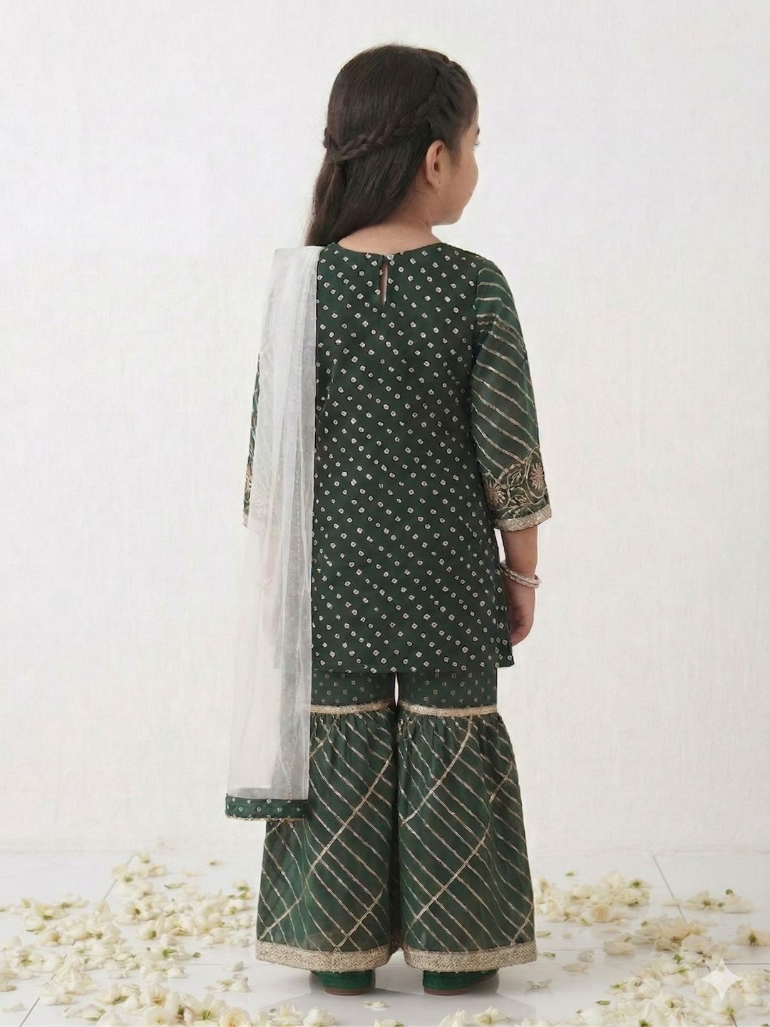 AJ Dezines Green V-Neck Georgette Girls Suit Set