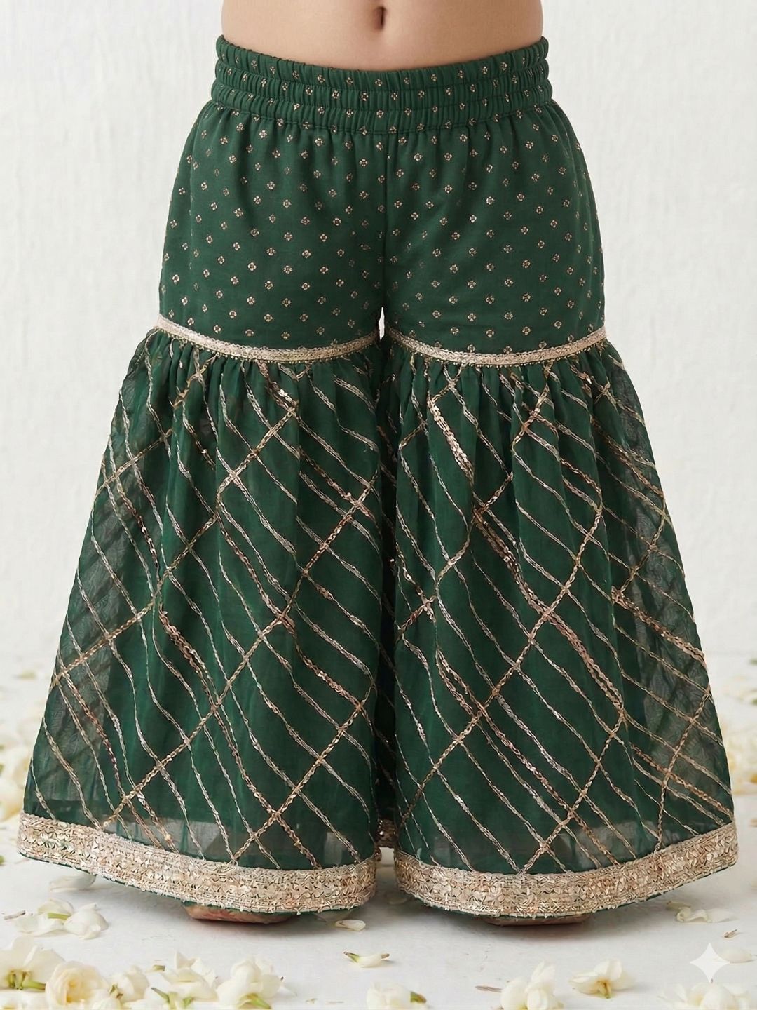 AJ Dezines Green V-Neck Georgette Girls Suit Set