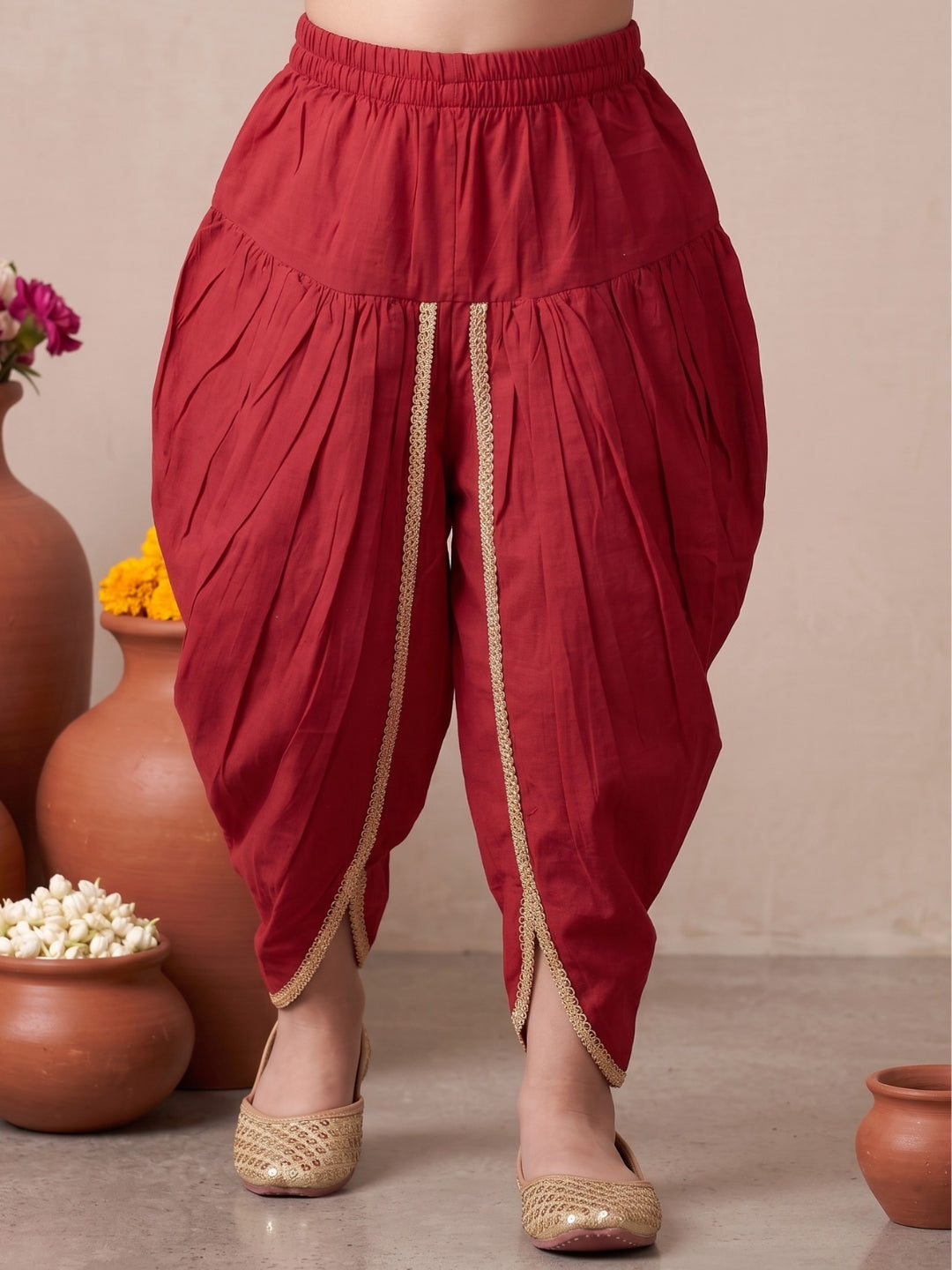 Beige Elephant Print Cotton Kurti and Dhoti Set For Girls