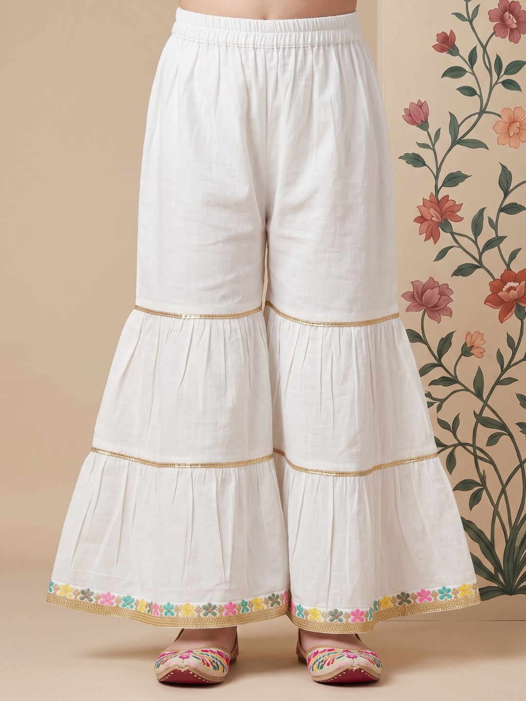 Multi Color Printed and Embroidered Cotton Kurti and Sharara Set For Girls