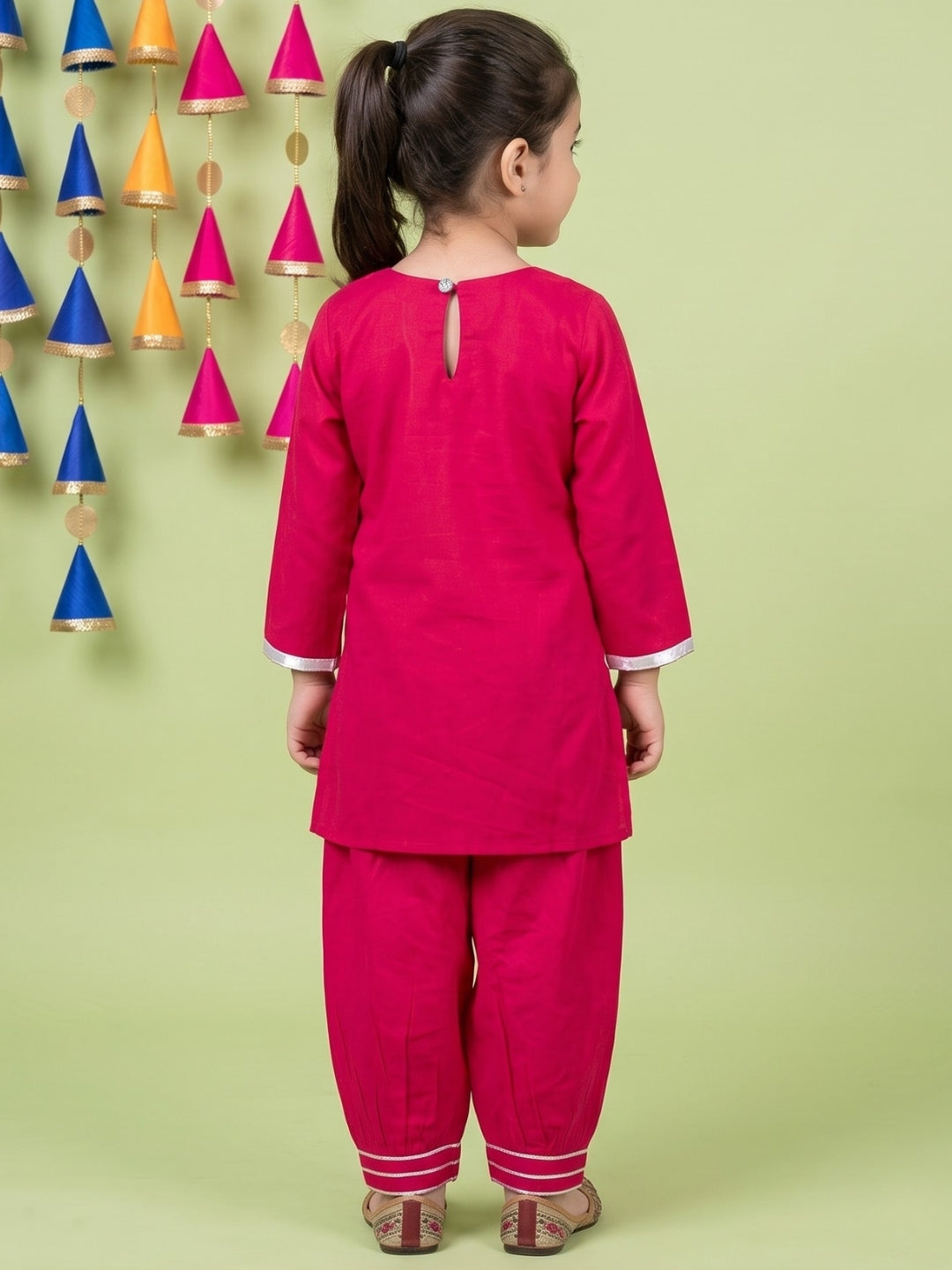 Pink Neckline Mirror Embroidery With Gota Work Pure Cotton Suit Set For Girls