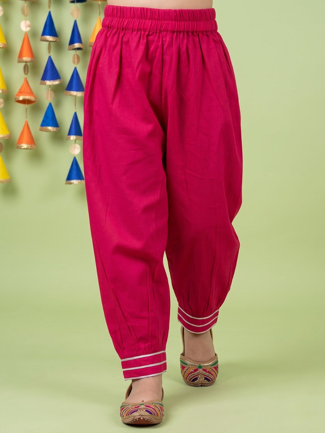 Pink Neckline Mirror Embroidery With Gota Work Pure Cotton Suit Set For Girls