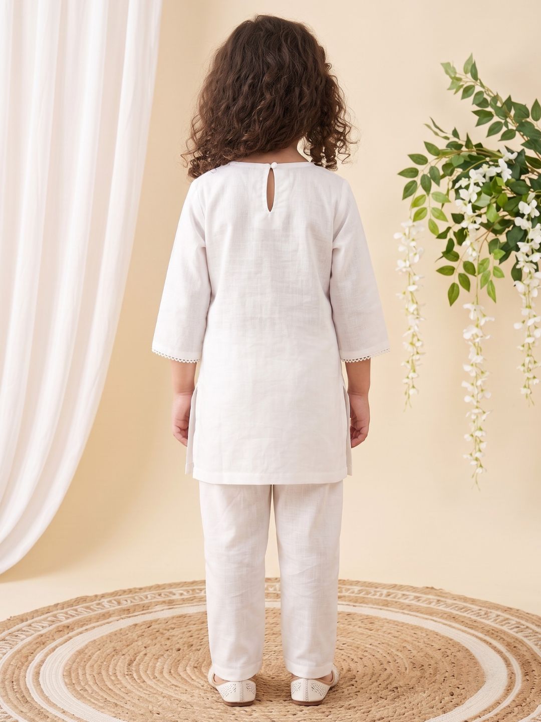 White Solid Pure Cotton Girls Suit Set