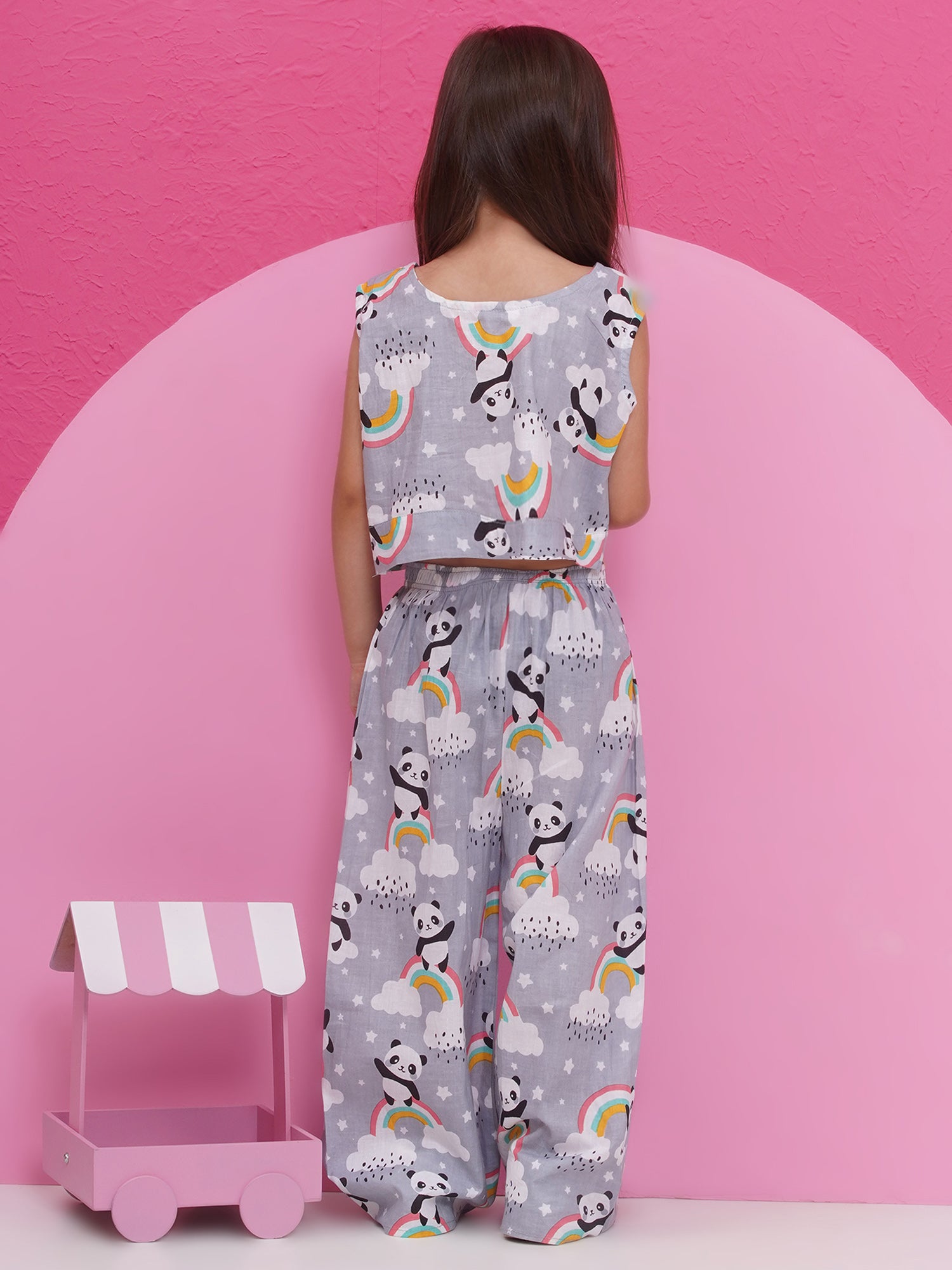 Kids Girls Grey Panda Cotton CO-Ords Set - AJ Dezines