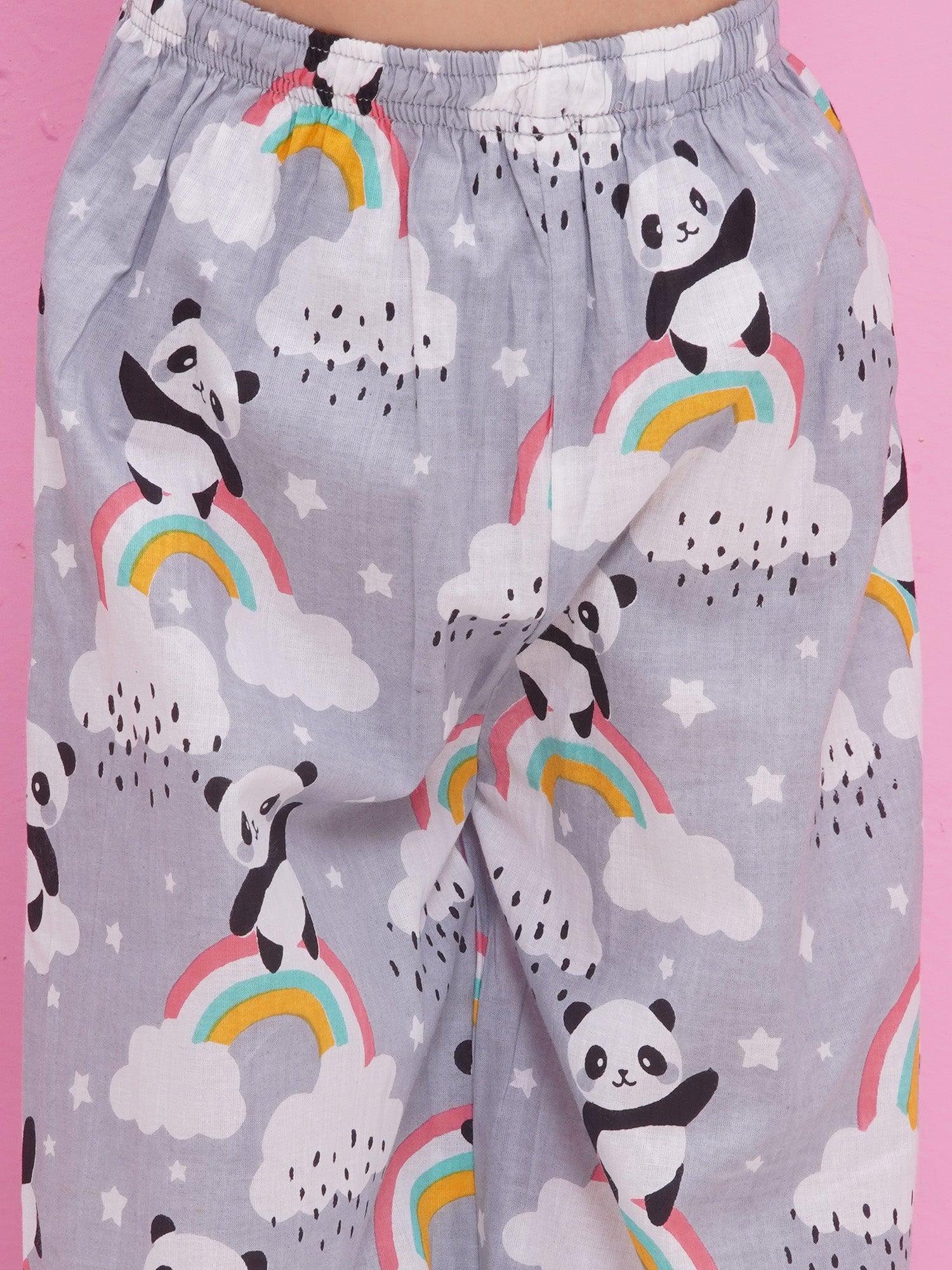 Kids Girls Grey Panda Cotton CO-Ords Set - AJ Dezines