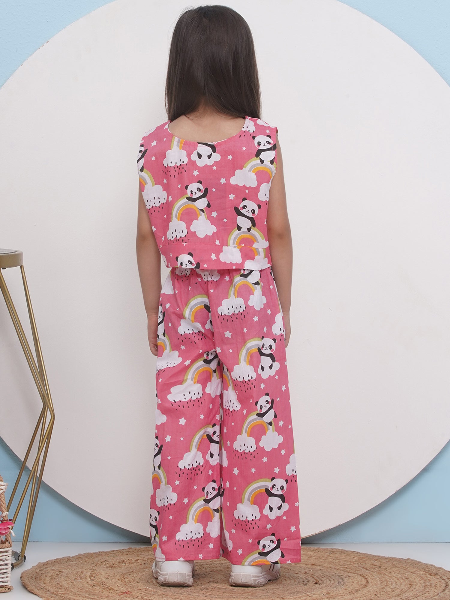 Kids Girls Pink Panda Cotton CO-Ords Set - AJ Dezines