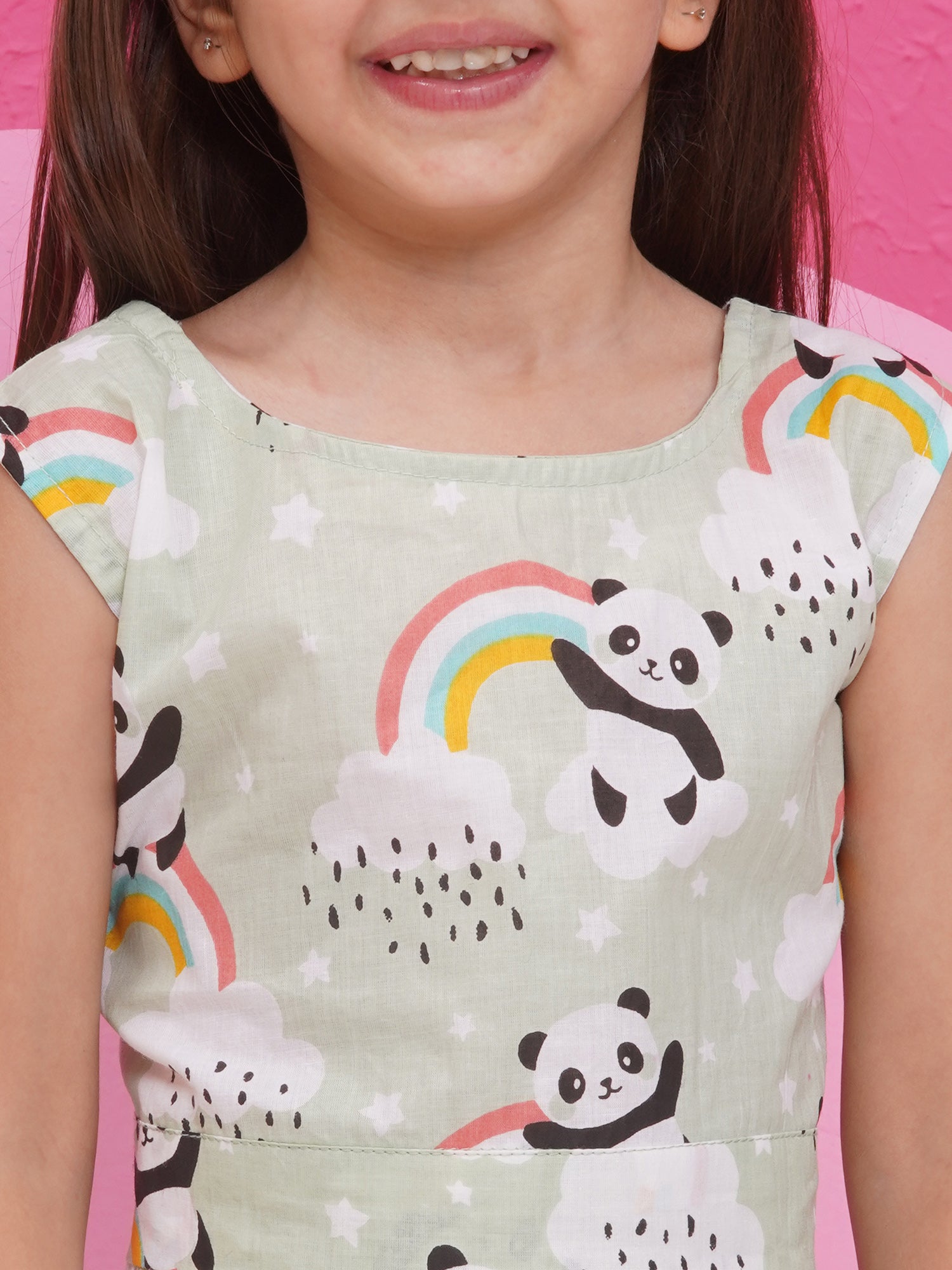 Kids Girls Pista Panda Cotton CO-Ords Set - AJ Dezines