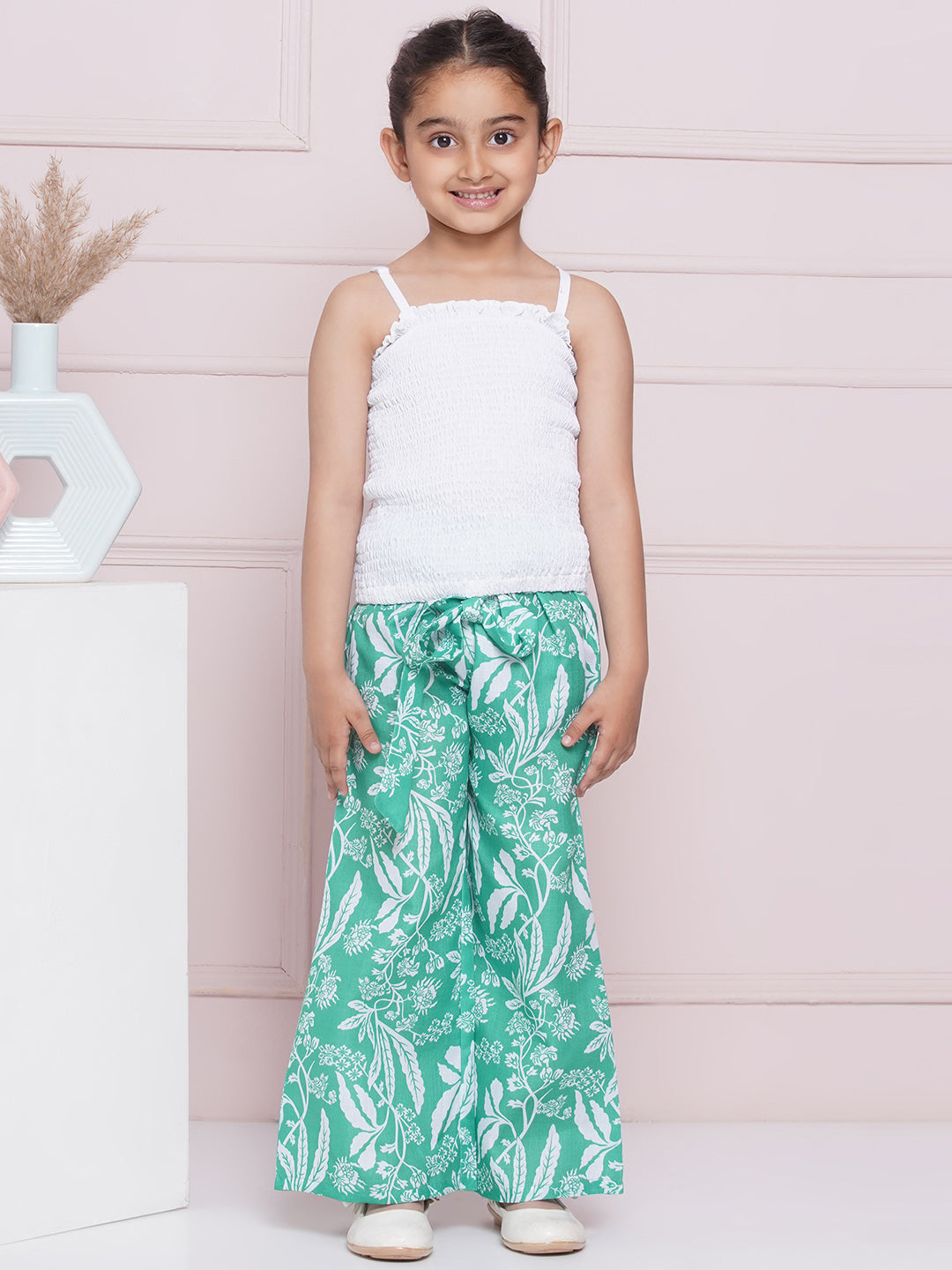 Kids Girls Green Tropical Print Cotton CO-Ords Set - AJ Dezines
