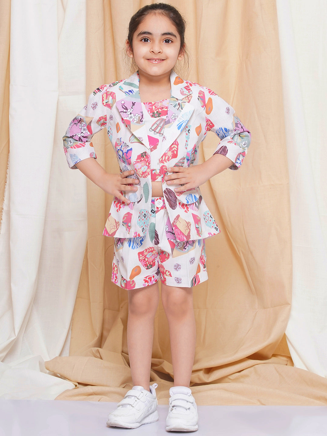 Kids Girls Multi Color Printed Cotton CO-Ords Set - AJ Dezines