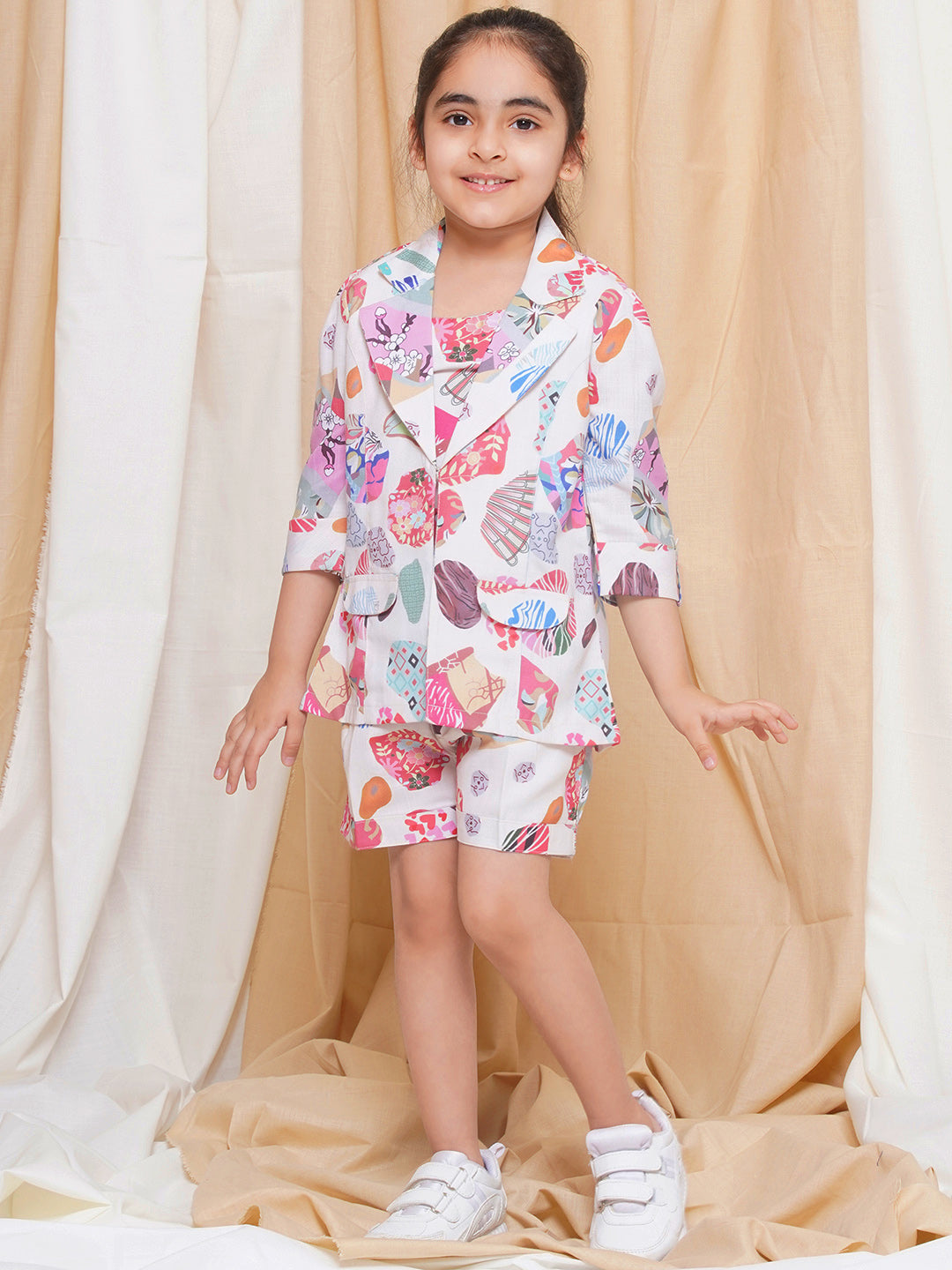 Kids Girls Multi Color Printed Cotton CO-Ords Set - AJ Dezines