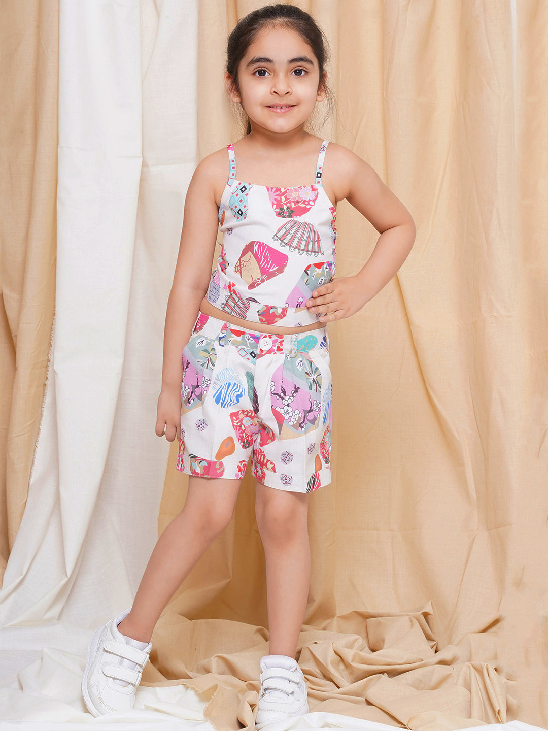 Kids Girls Multi Color Printed Cotton CO-Ords Set - AJ Dezines