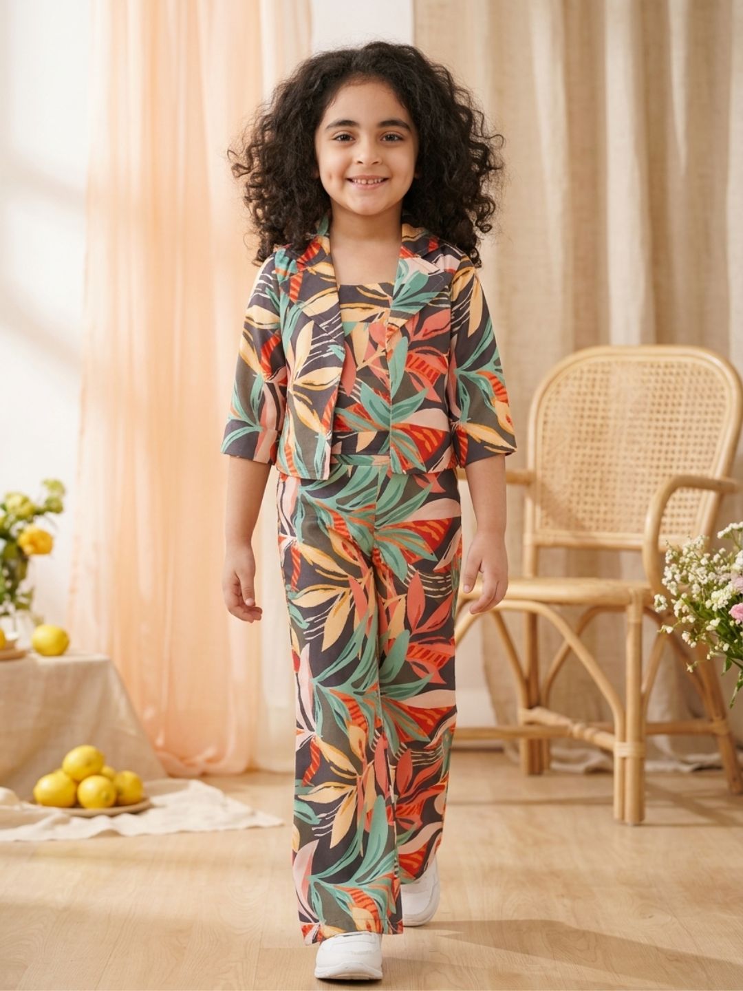 Kids Girls Multi Color Printed Cotton CO-Ords Set - AJ Dezines