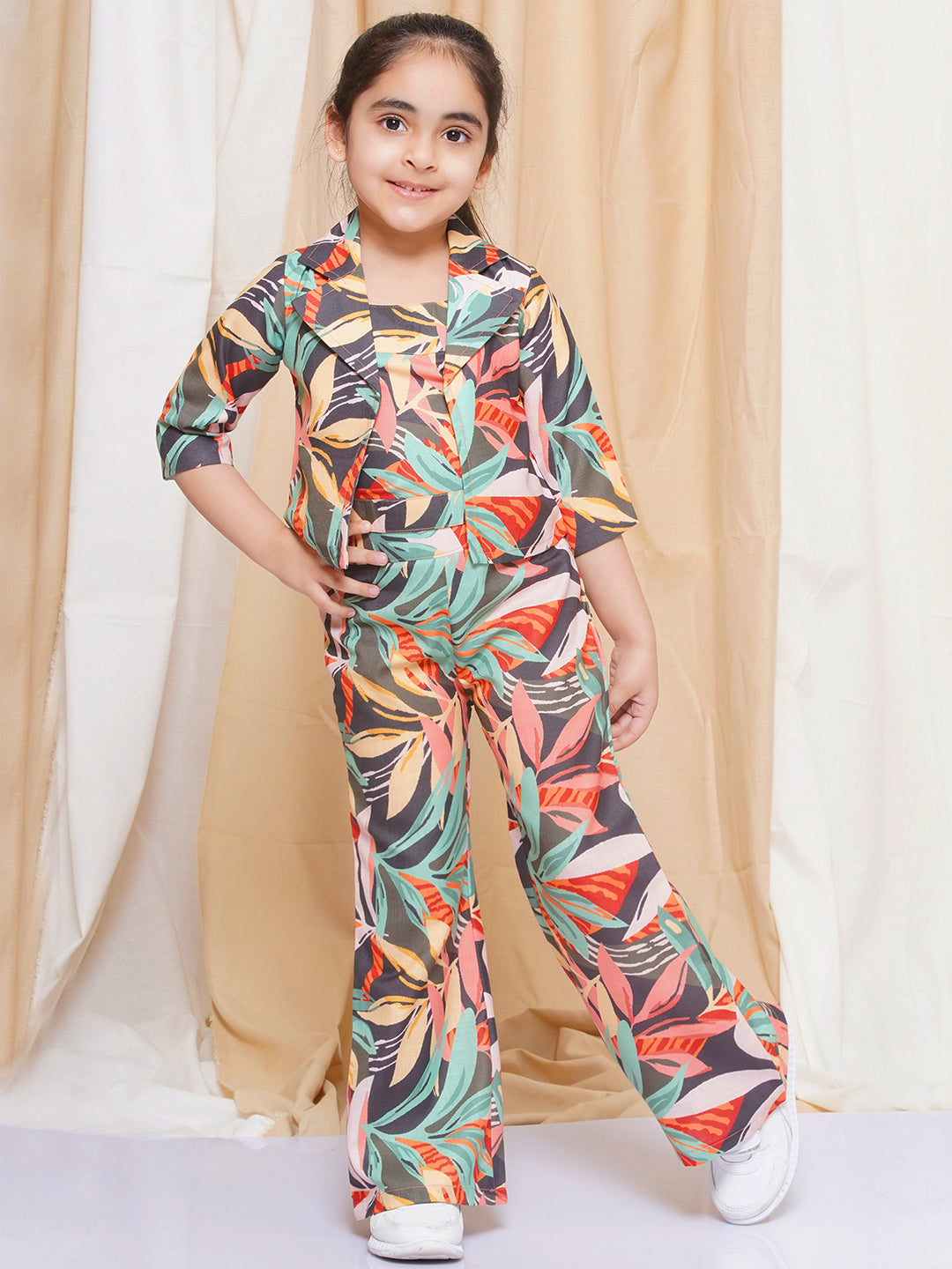 Kids Girls Multi Color Printed Cotton CO-Ords Set - AJ Dezines