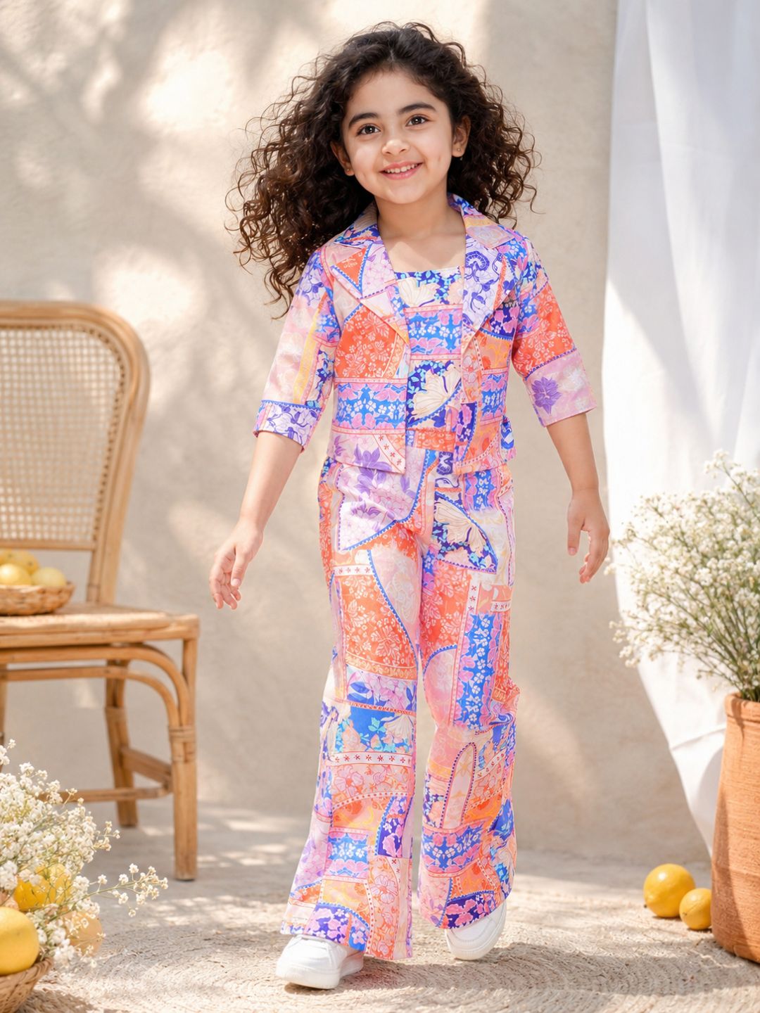 Kids Girls Purple Printed Cotton CO-Ords Set - AJ Dezines