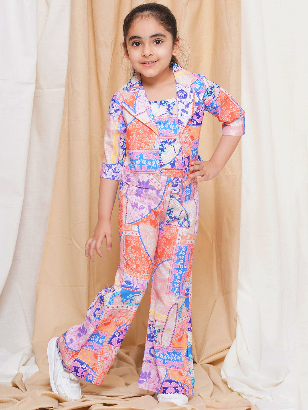 Kids Girls Purple Printed Cotton CO-Ords Set - AJ Dezines