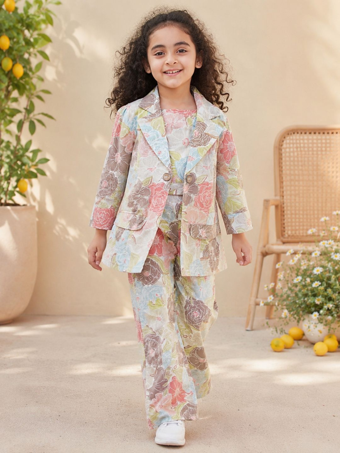 Kids Girls Brown Printed Cotton CO-Ords Set - AJ Dezines