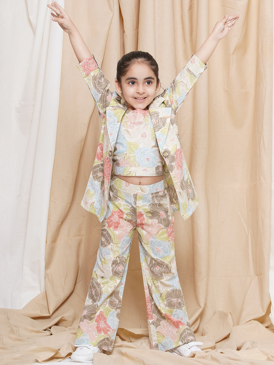 Kids Girls Brown Printed Cotton CO-Ords Set - AJ Dezines