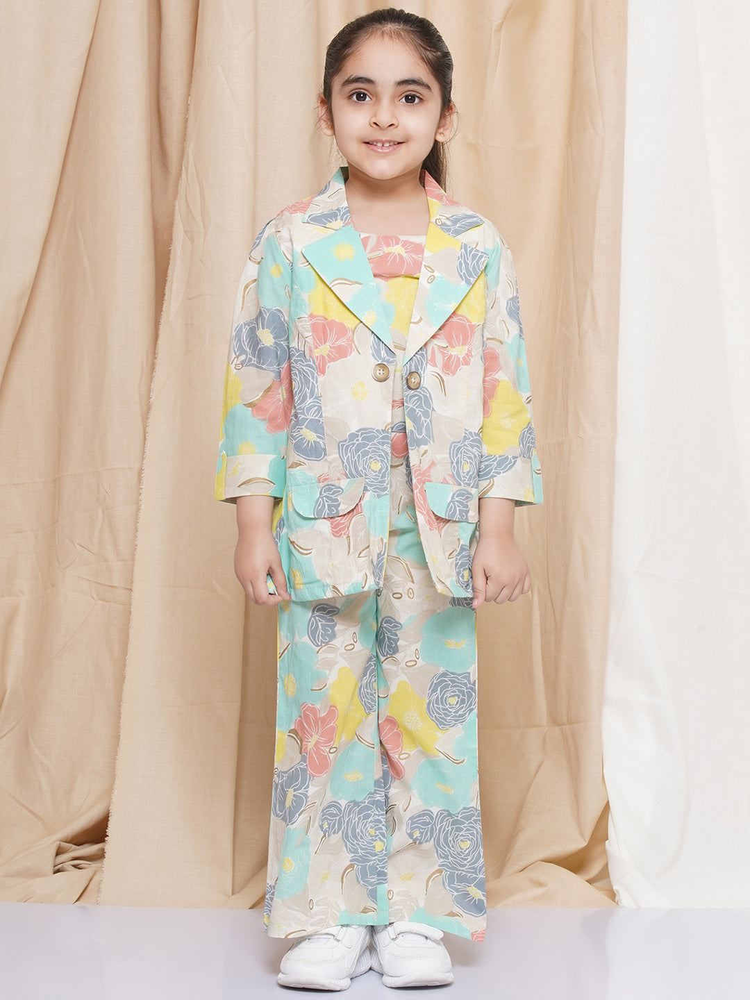 Kids Girls Greem Printed Cotton CO-Ords Set - AJ Dezines