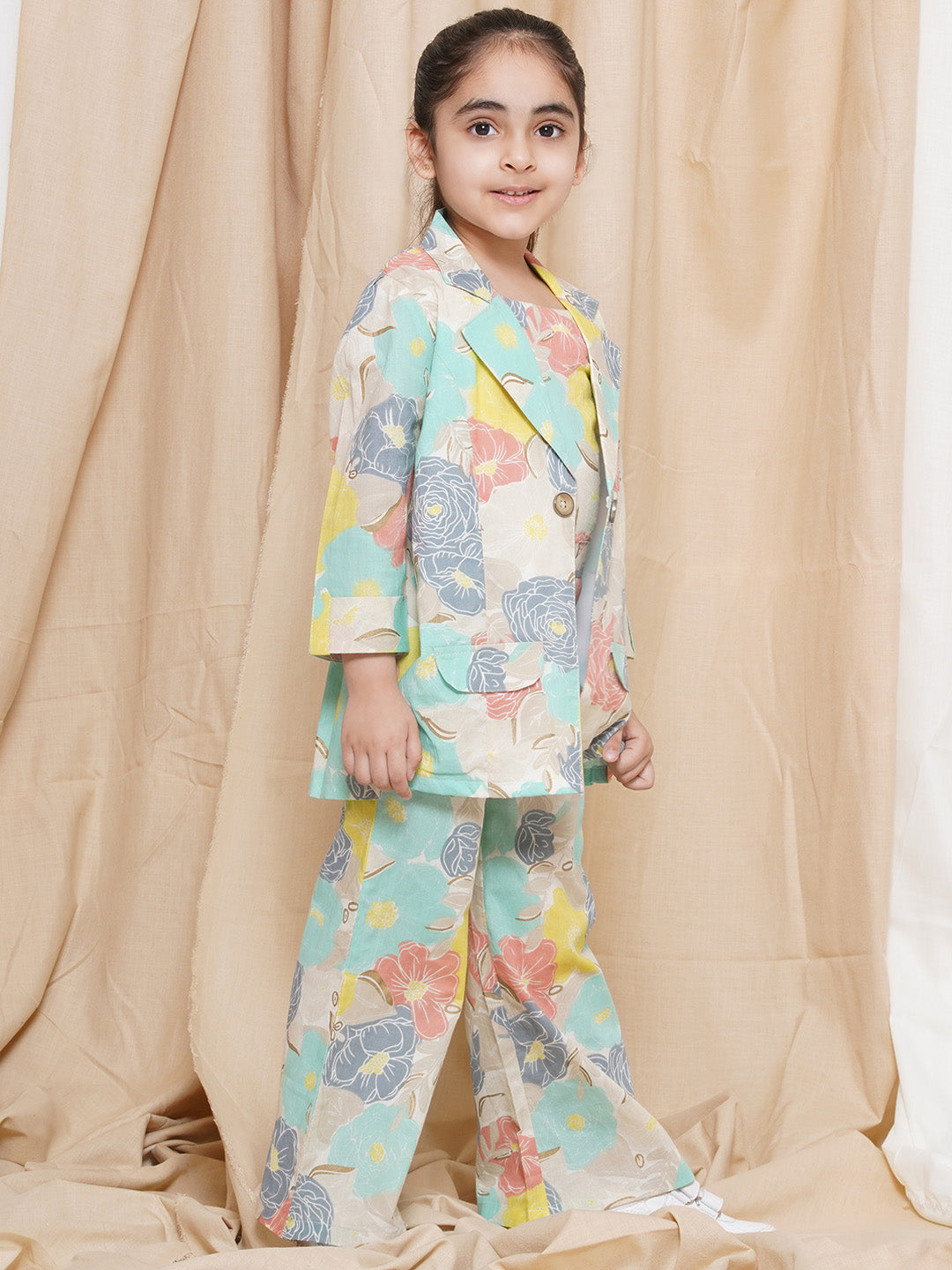 Kids Girls Greem Printed Cotton CO-Ords Set - AJ Dezines