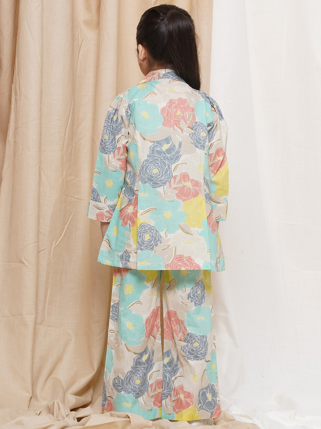 Kids Girls Greem Printed Cotton CO-Ords Set - AJ Dezines