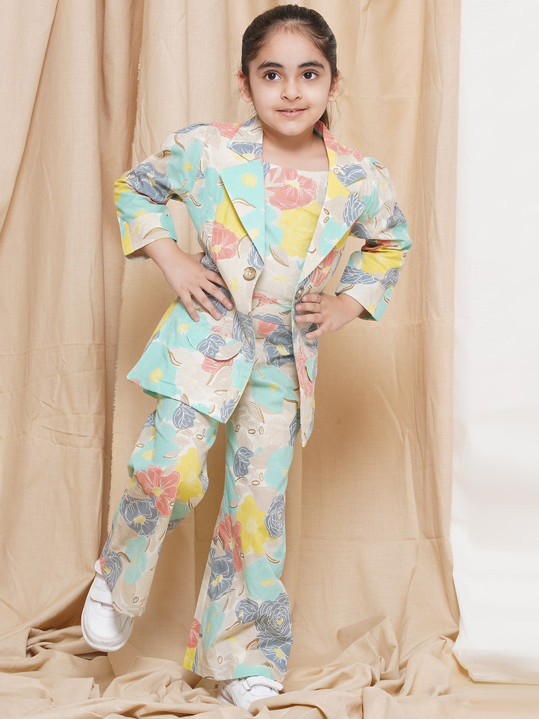 Kids Girls Greem Printed Cotton CO-Ords Set - AJ Dezines