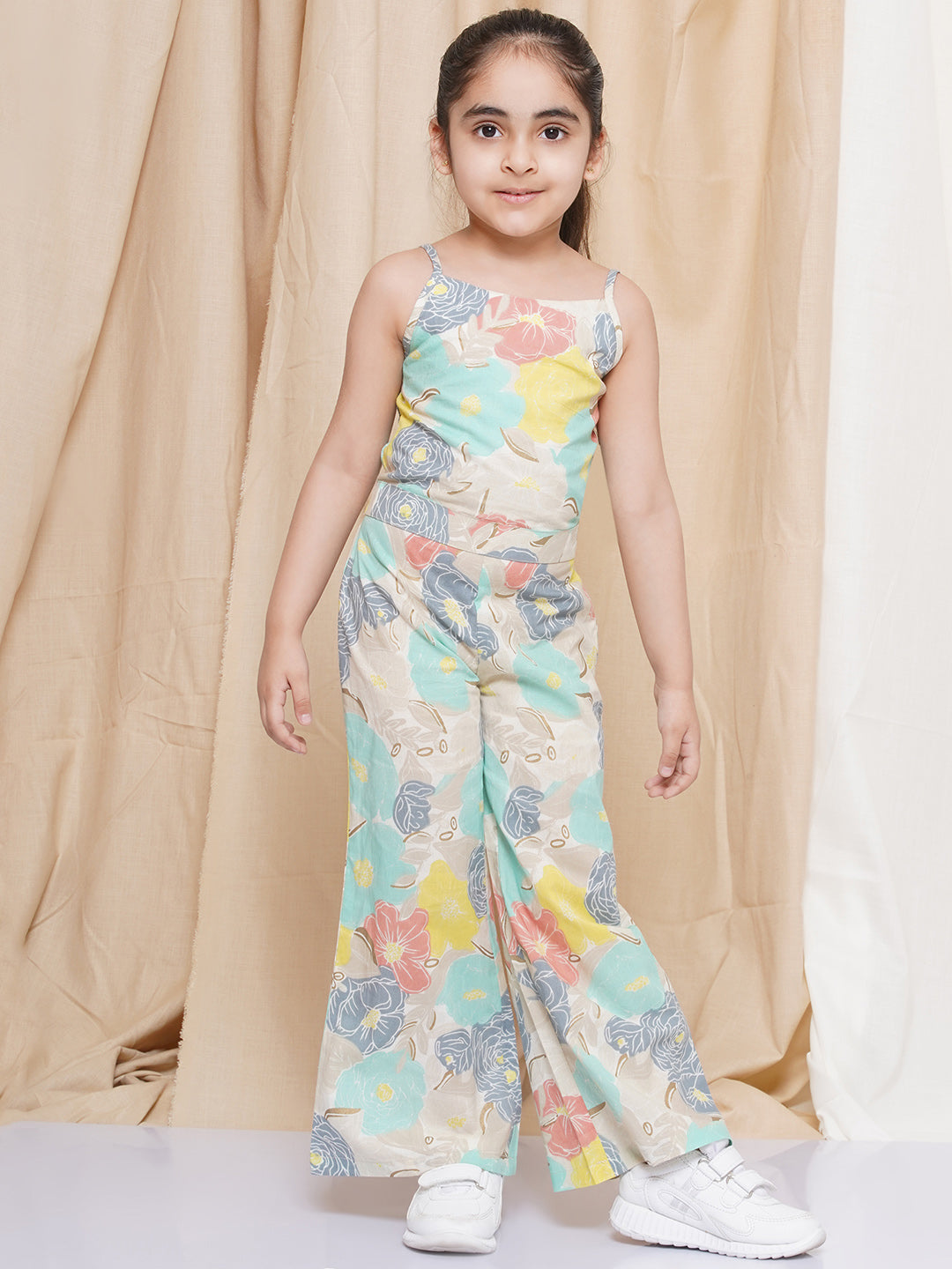Kids Girls Greem Printed Cotton CO-Ords Set - AJ Dezines