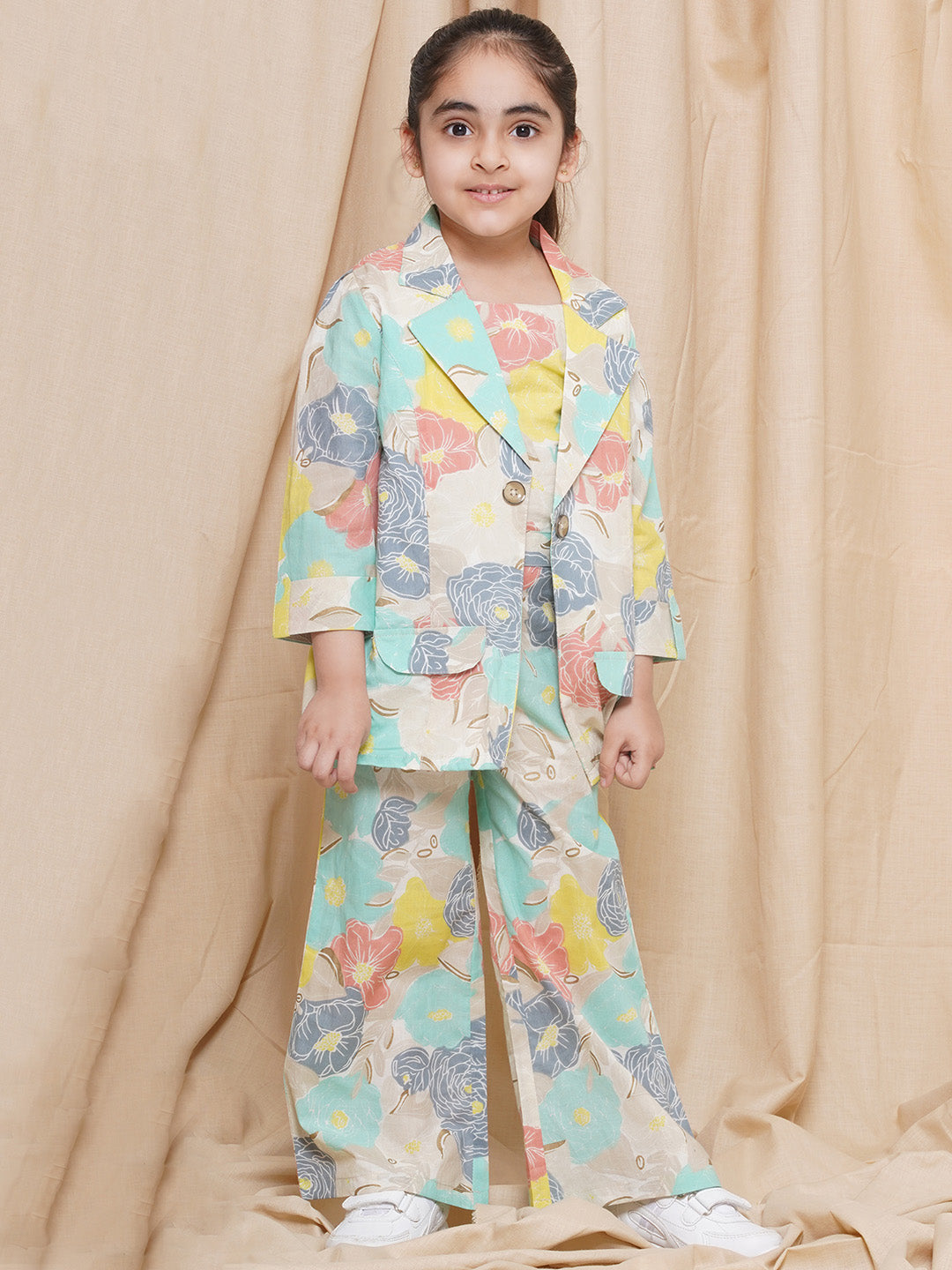Kids Girls Greem Printed Cotton CO-Ords Set - AJ Dezines