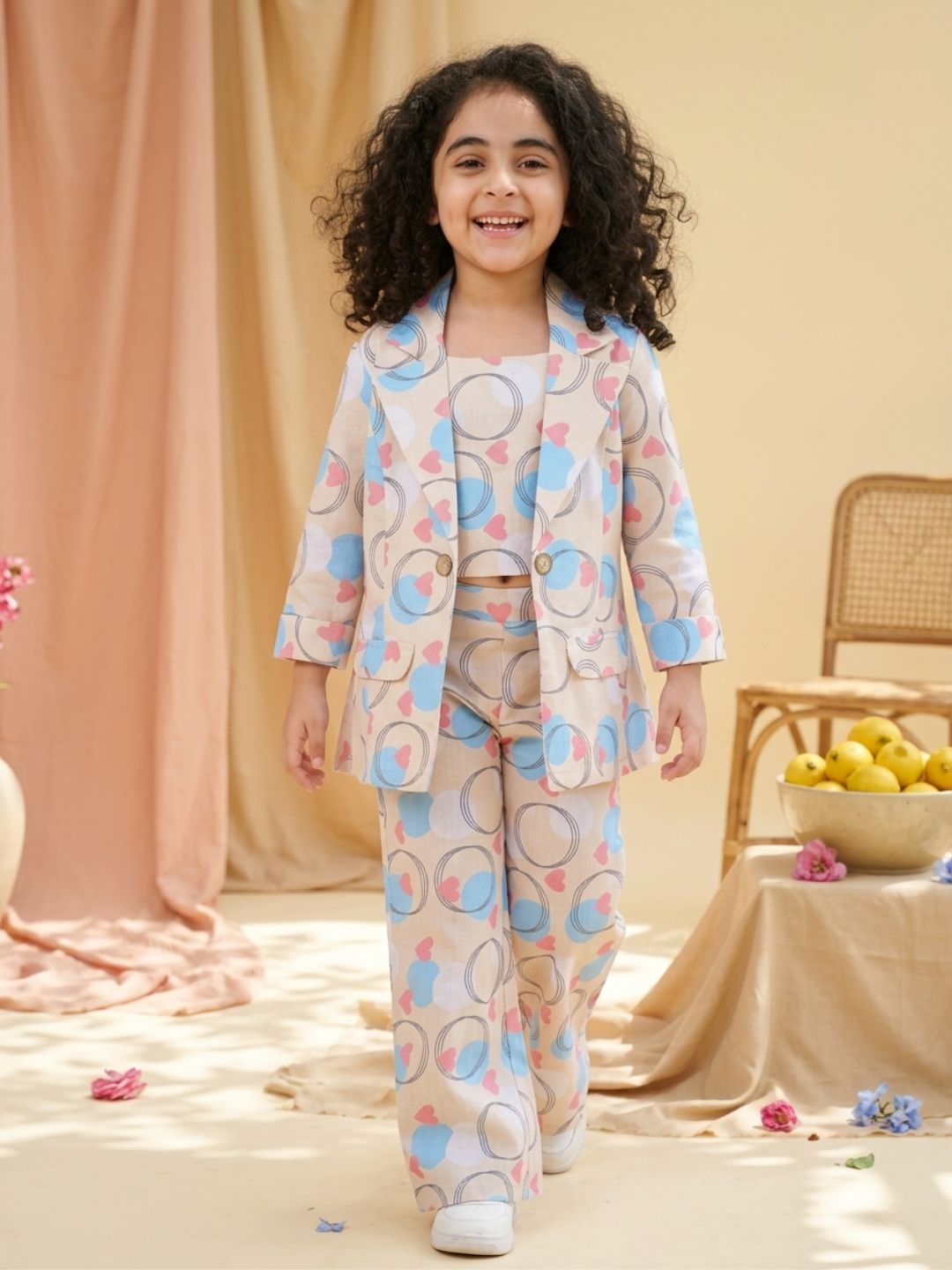 Kids Girls Firozi Printed Cotton CO-Ords Set - AJ Dezines