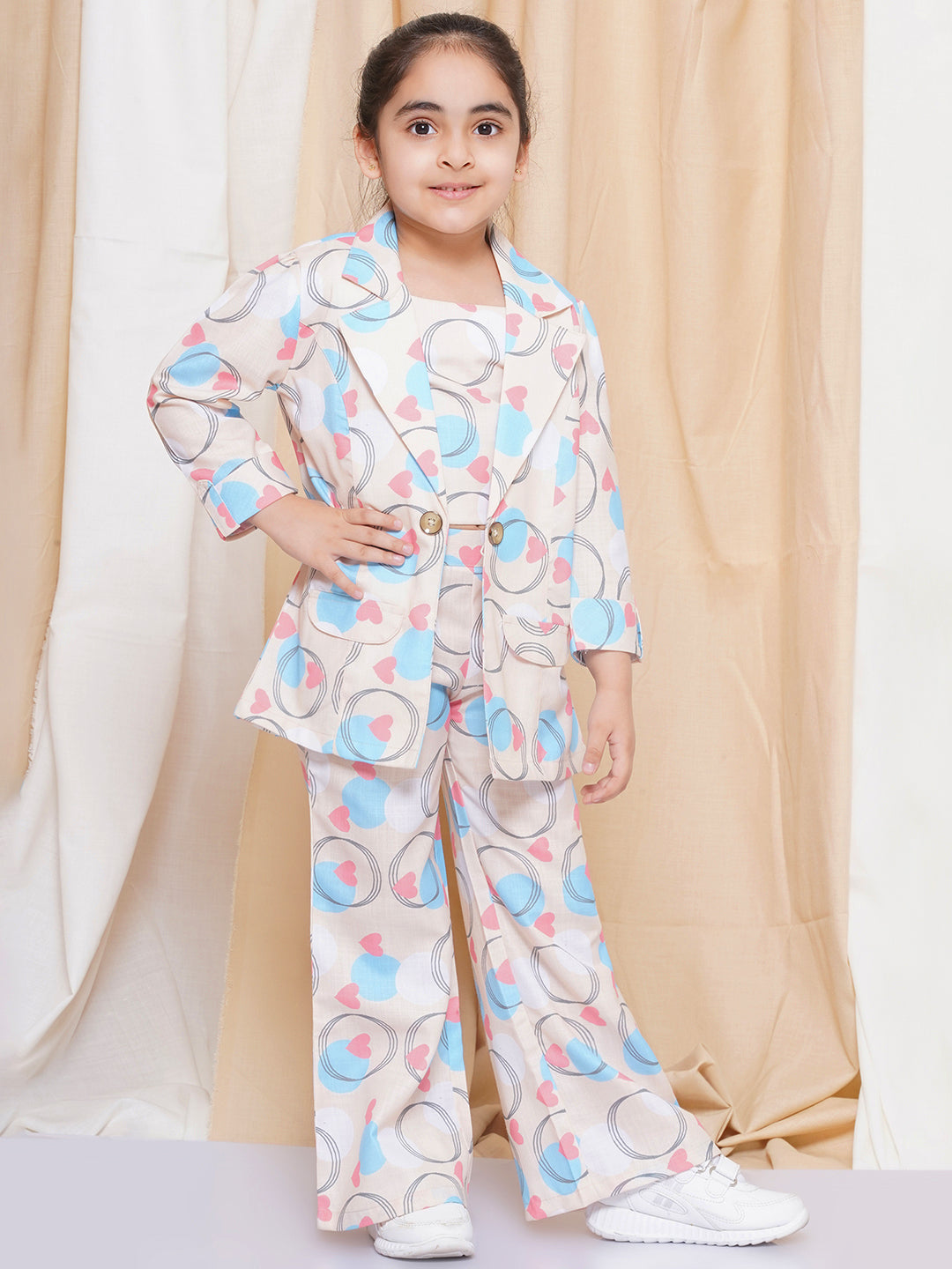 Kids Girls Firozi Printed Cotton CO-Ords Set - AJ Dezines