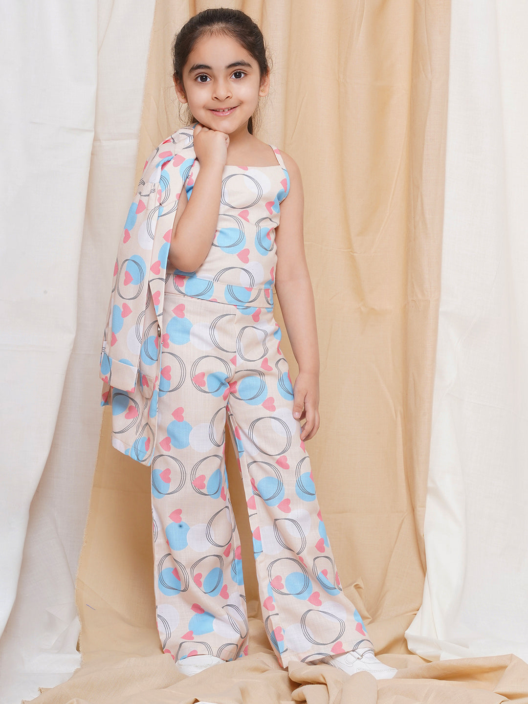Kids Girls Firozi Printed Cotton CO-Ords Set - AJ Dezines