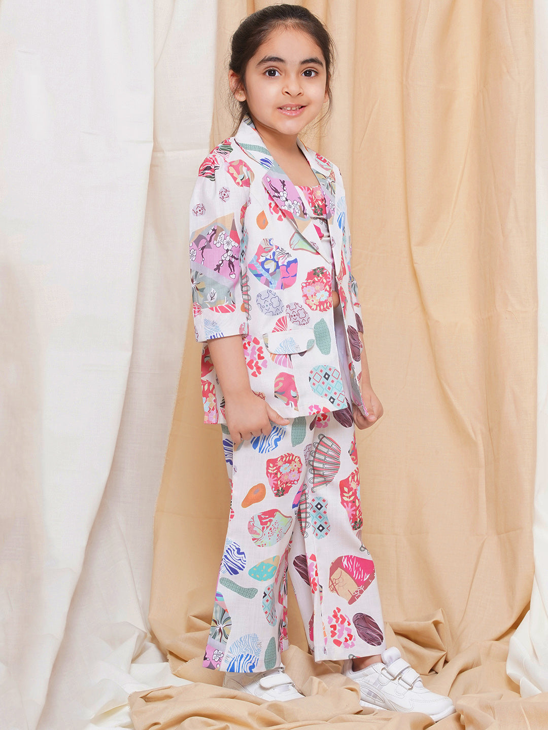Kids Girls Pink Printed Cotton CO-Ords Set - AJ Dezines