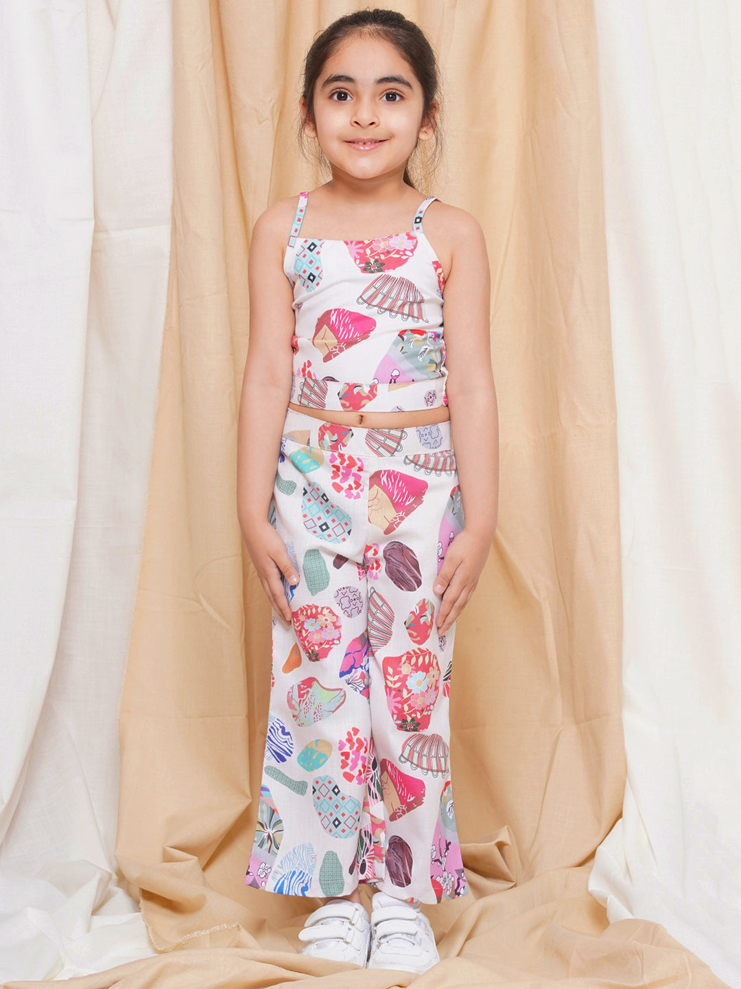 Kids Girls Pink Printed Cotton CO-Ords Set - AJ Dezines