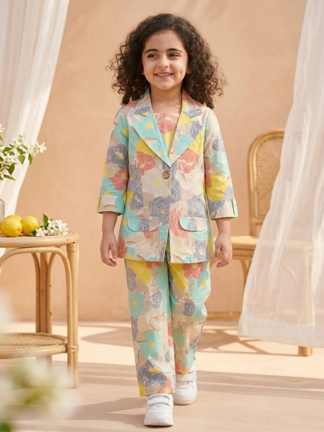 Kids Girls Firozi Printed Cotton CO-Ords Set - AJ Dezines
