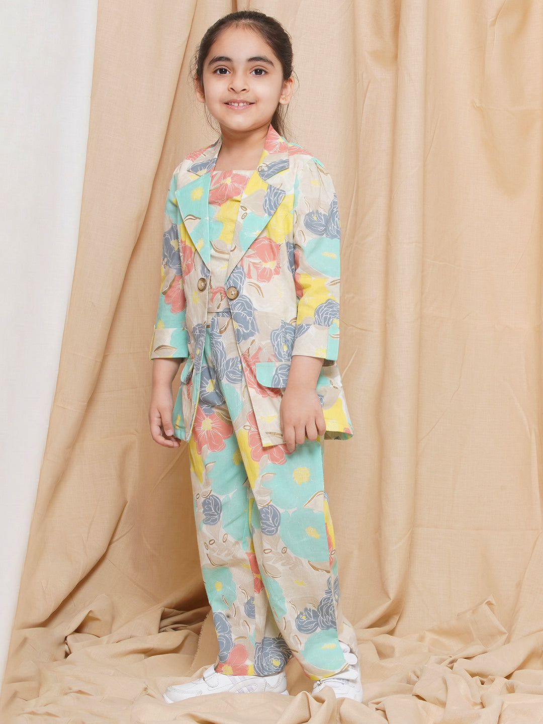 Kids Girls Firozi Printed Cotton CO-Ords Set - AJ Dezines