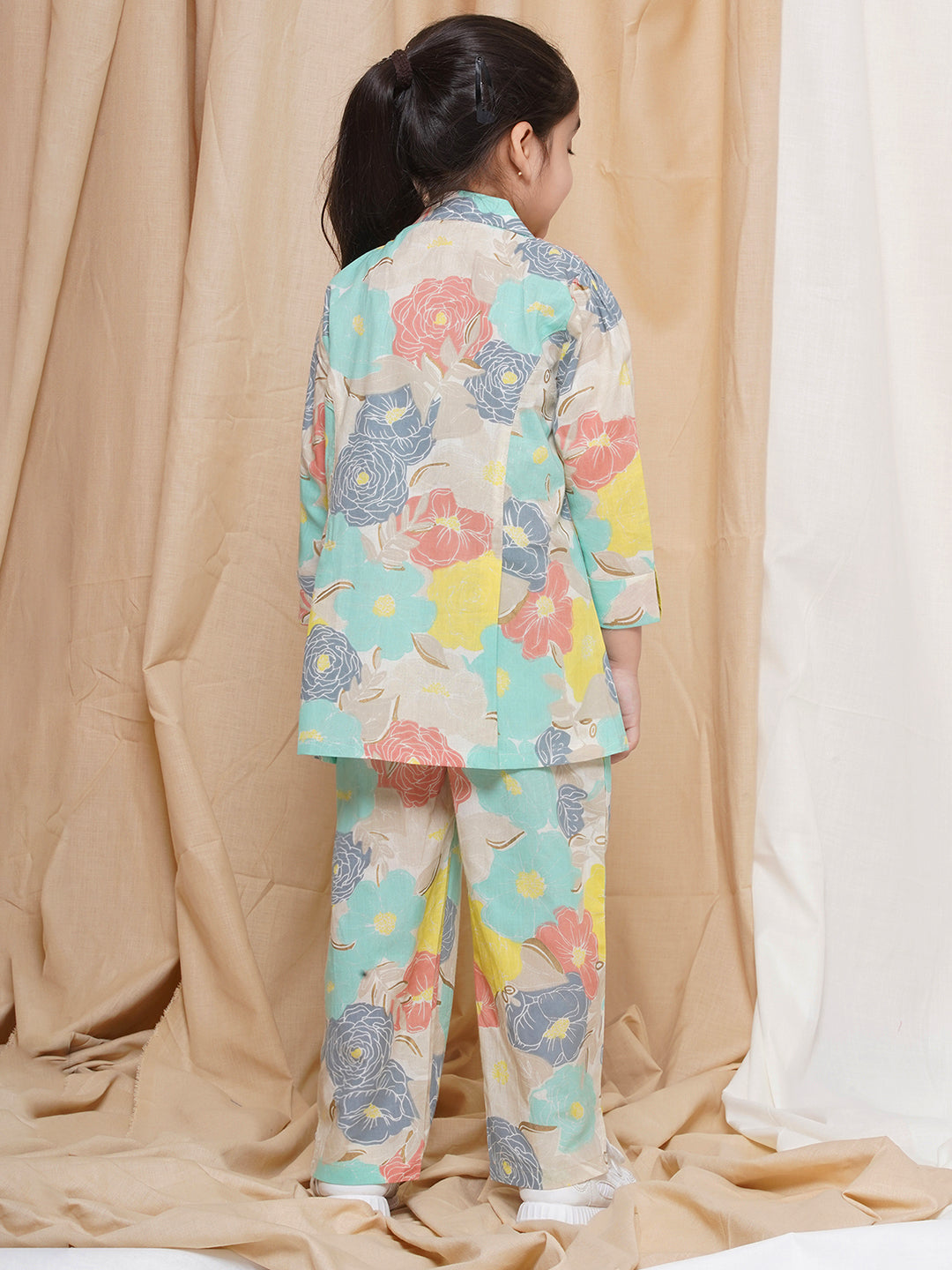 Kids Girls Firozi Printed Cotton CO-Ords Set - AJ Dezines