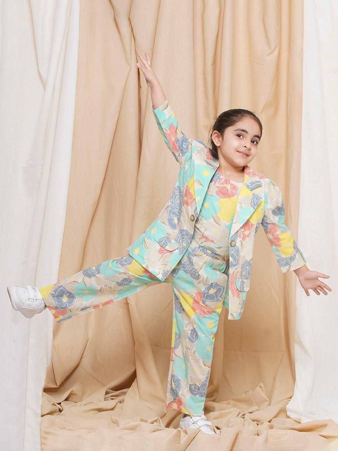 Kids Girls Firozi Printed Cotton CO-Ords Set - AJ Dezines