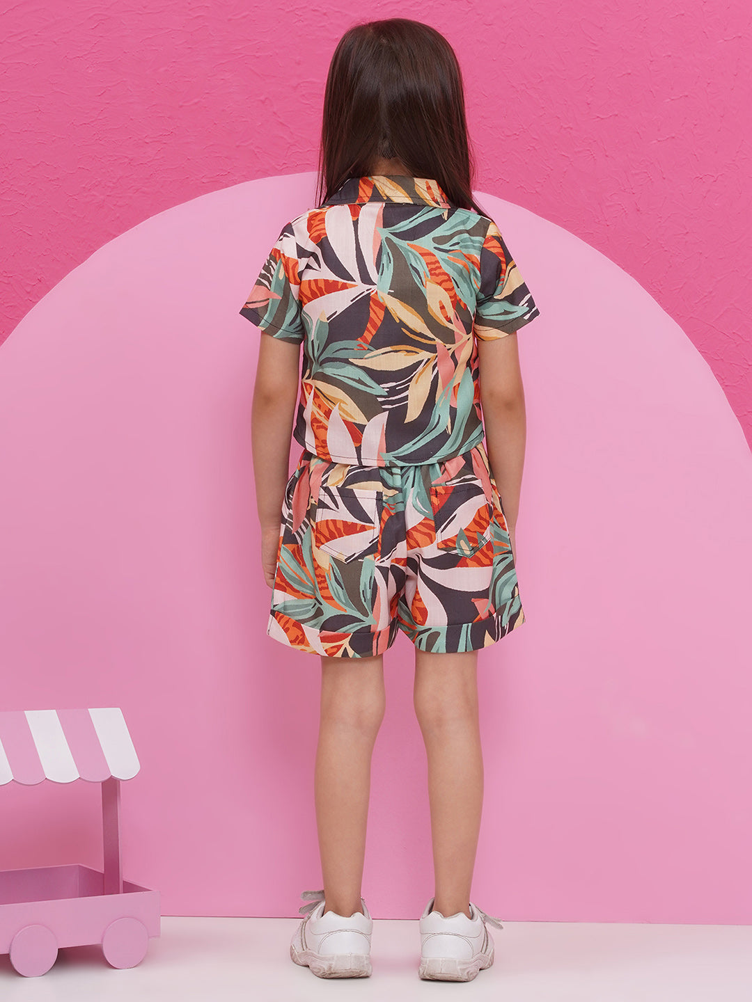 MULTI-COLOR Pure Cotton Half Sleeves abstract Print Half pant and Jacket Co-Ords Set for Girls - AJ Dezines